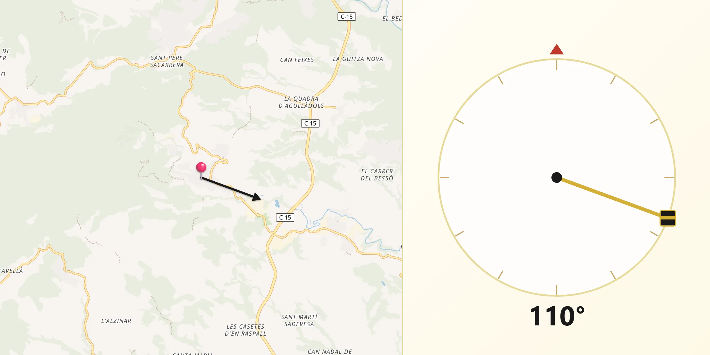 Dirección de la Qibla desde Sant Quintí de Mediona
