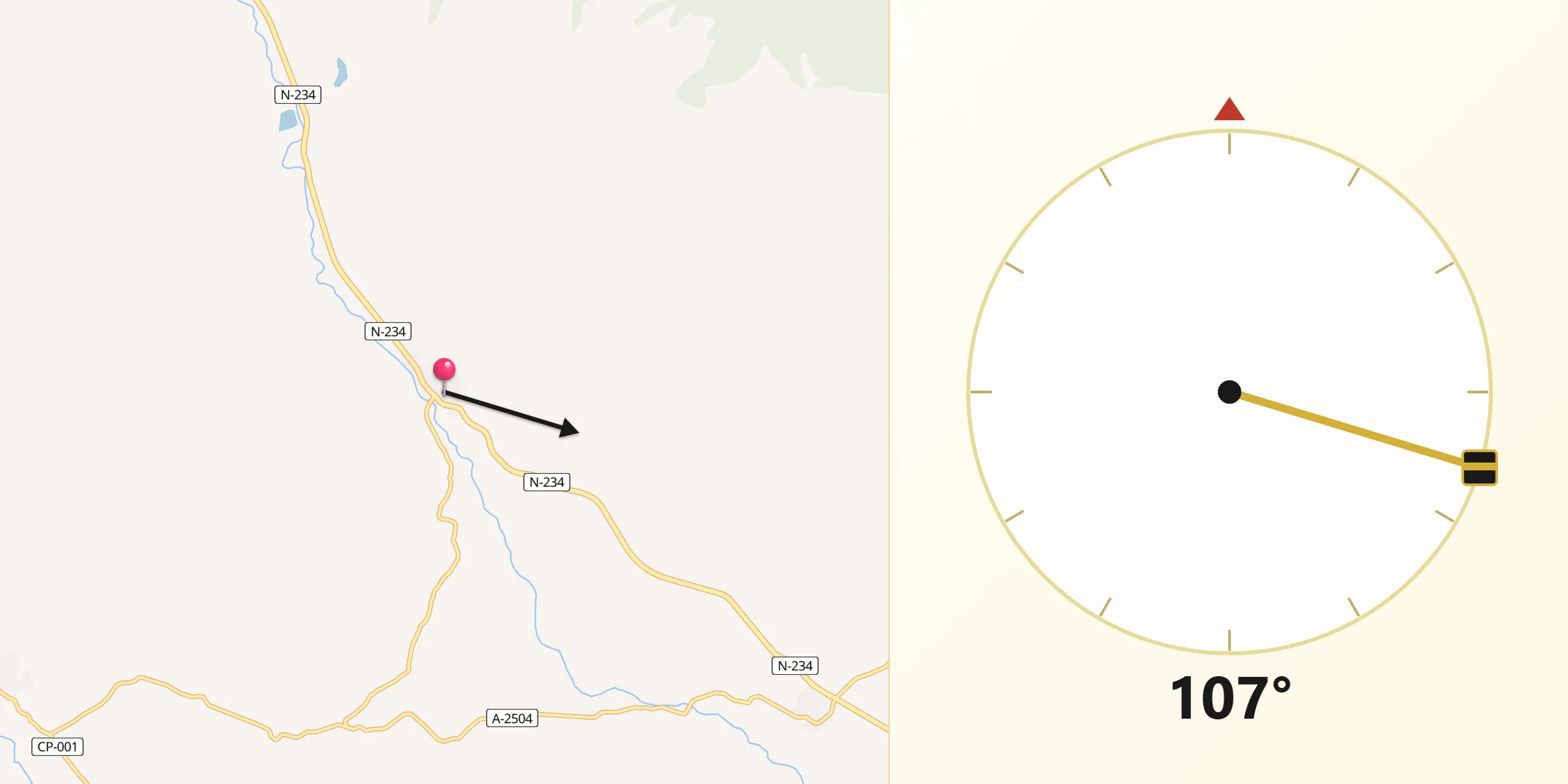Dirección de la Qibla desde Villarroya de la Sierra