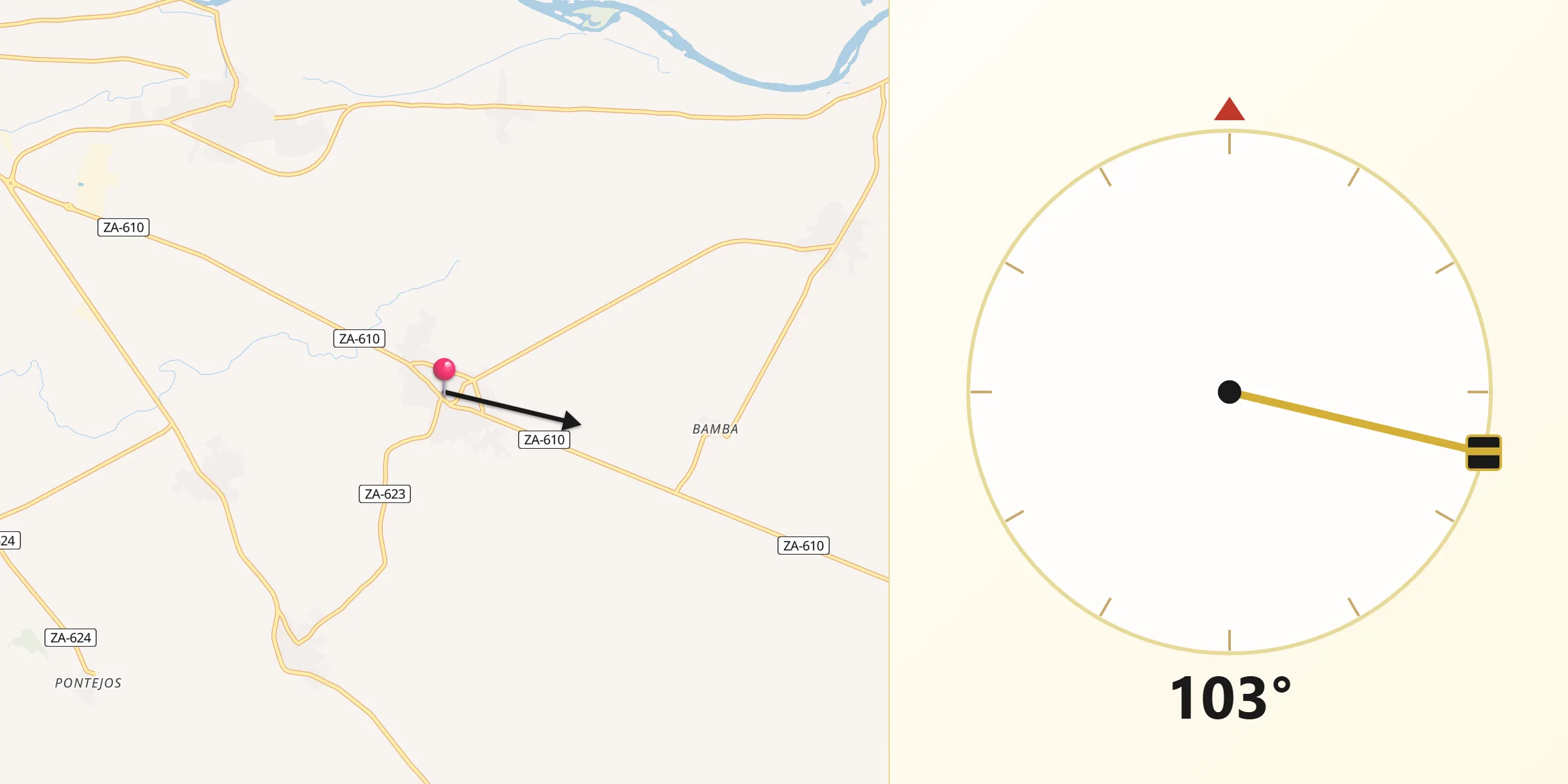 Dirección de la Qibla desde Moraleja del Vino