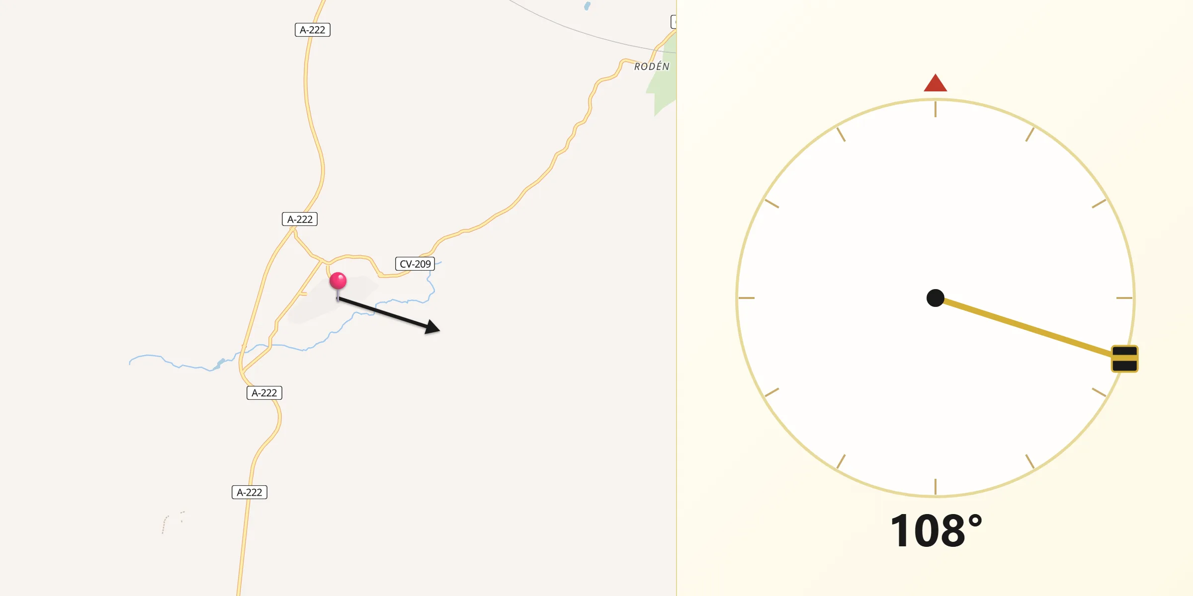 Dirección de la Qibla desde Mediana de Aragón