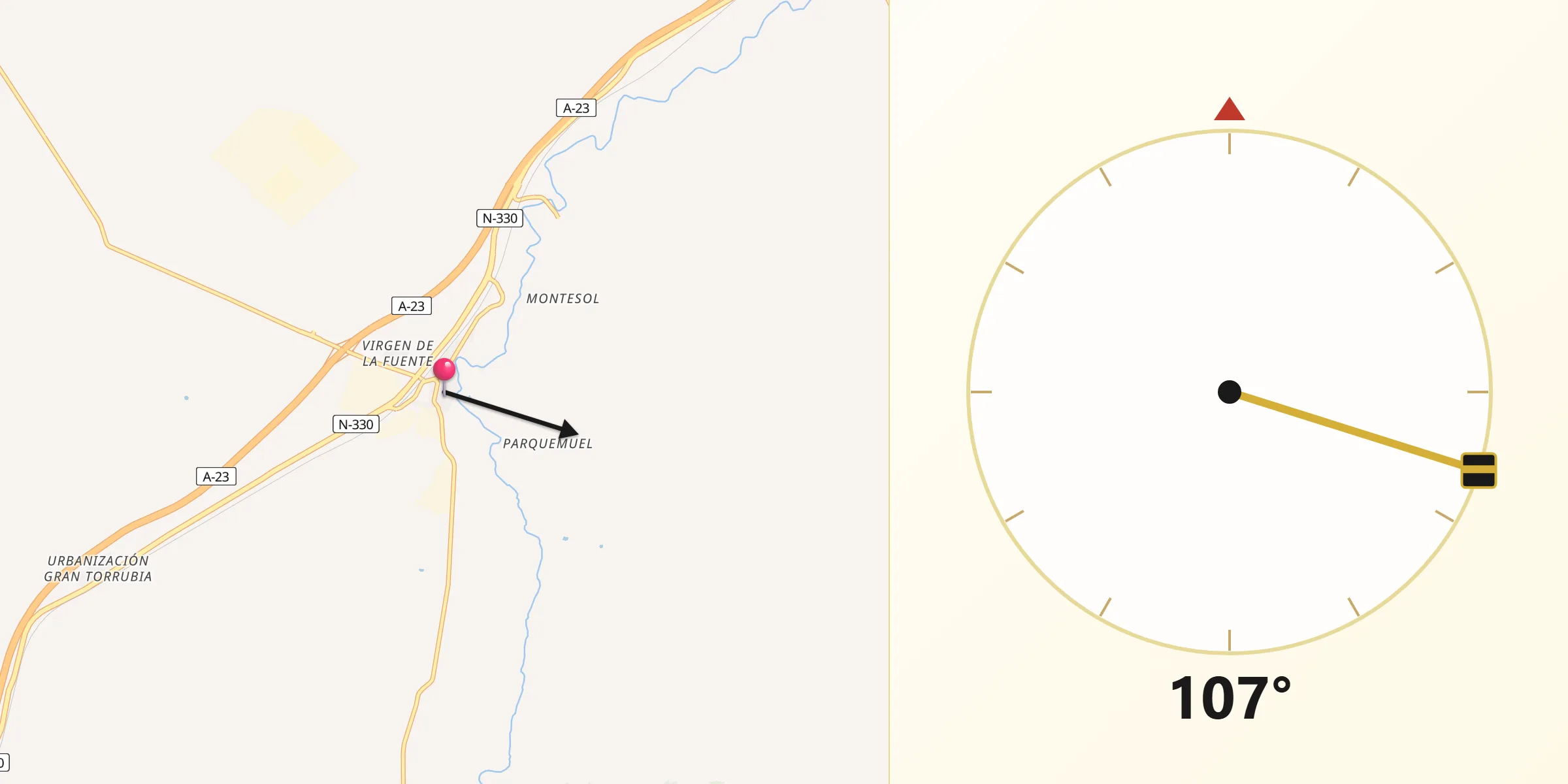 Dirección de la Qibla desde Muel