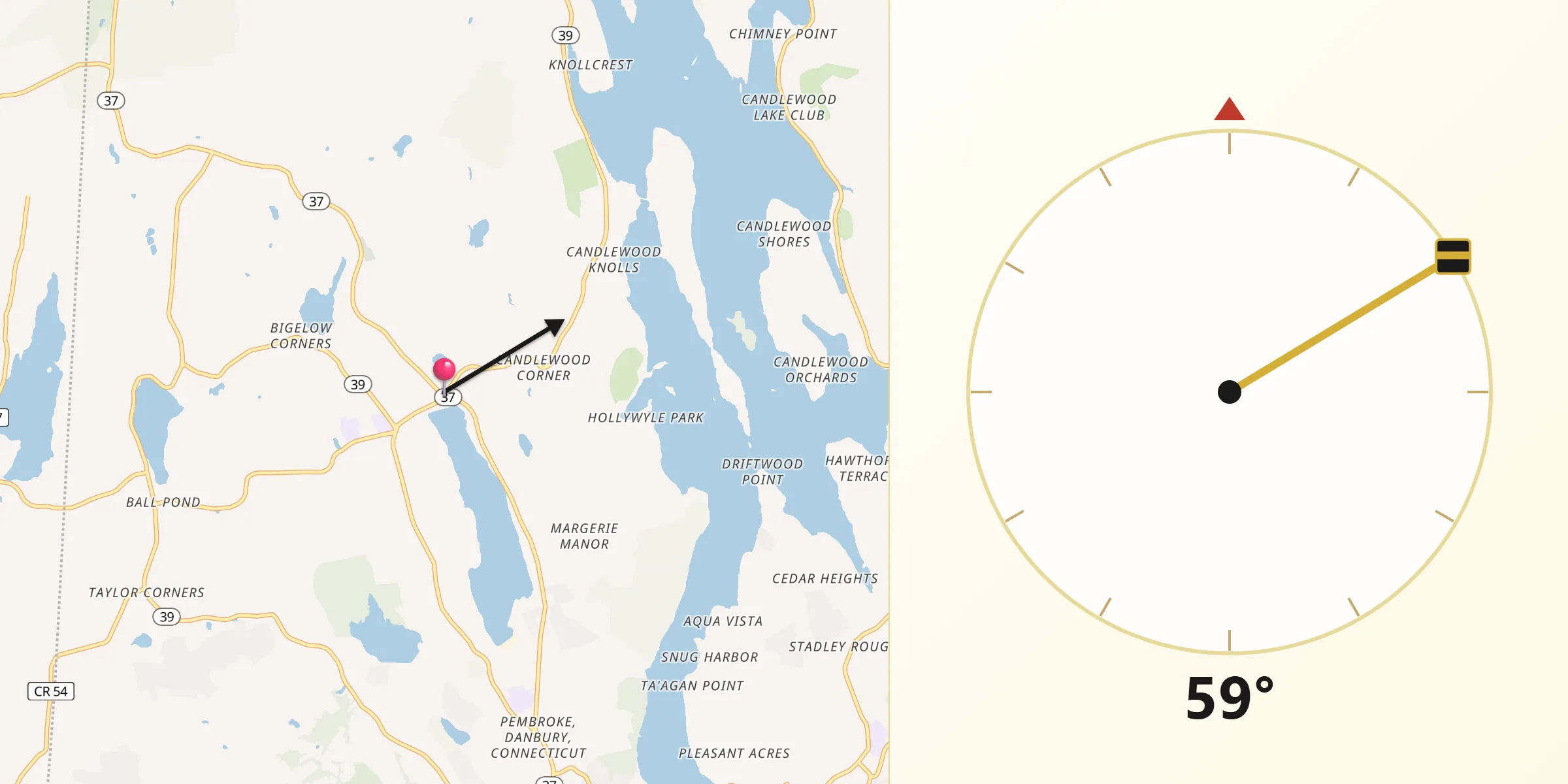 Qibla Direction from New Fairfield