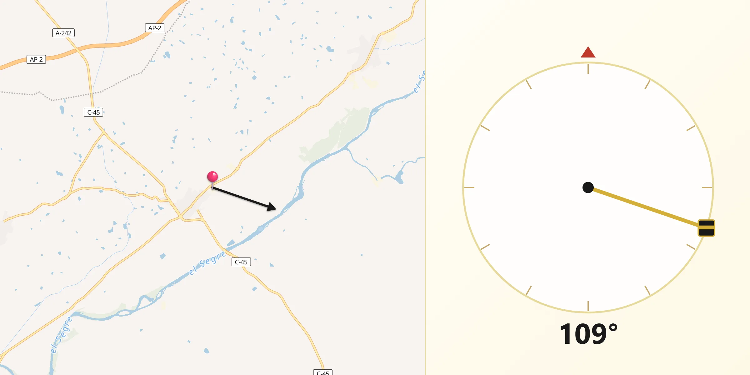 Dirección de la Qibla desde Seròs