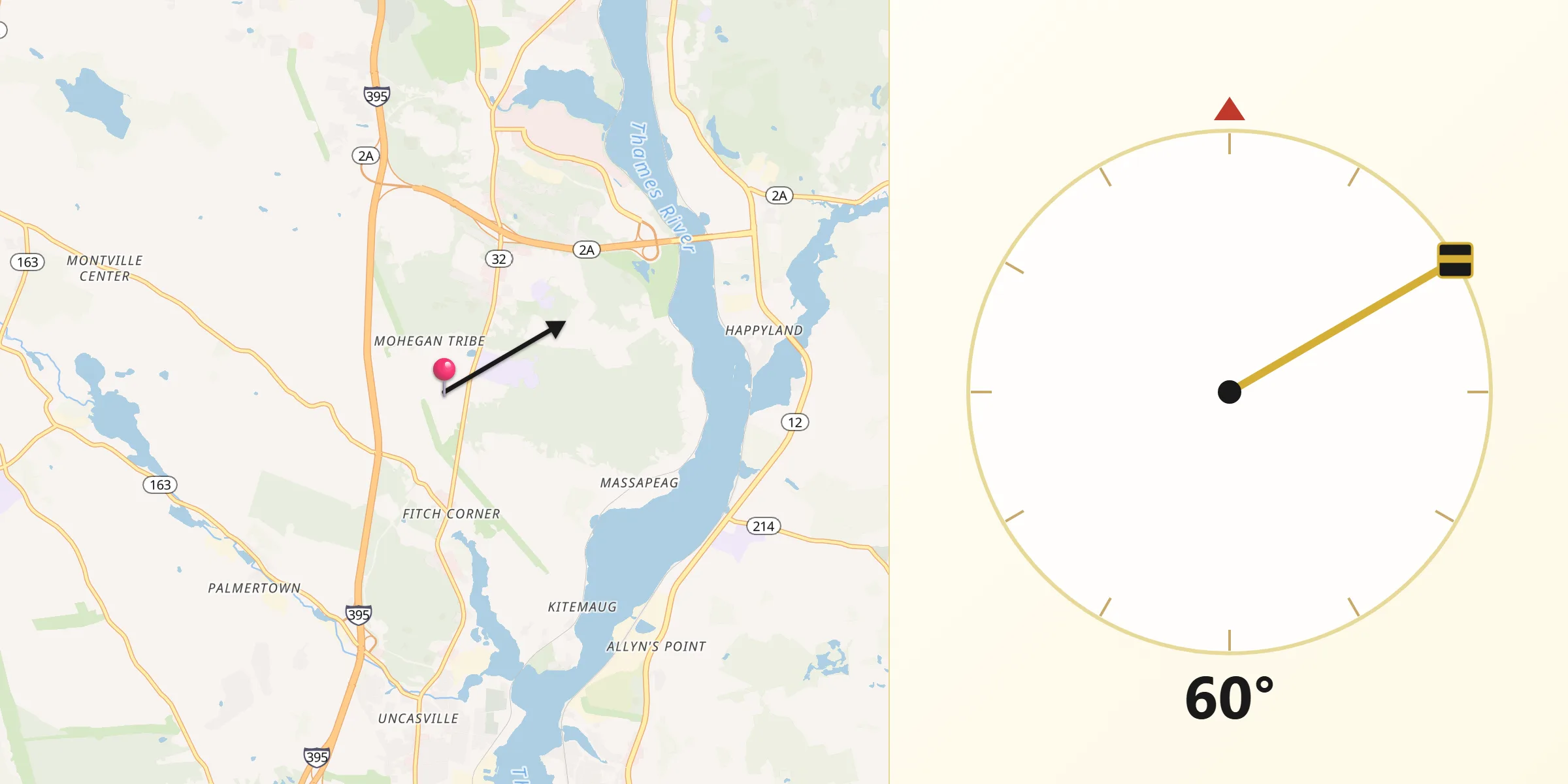 Qibla Direction from New London County
