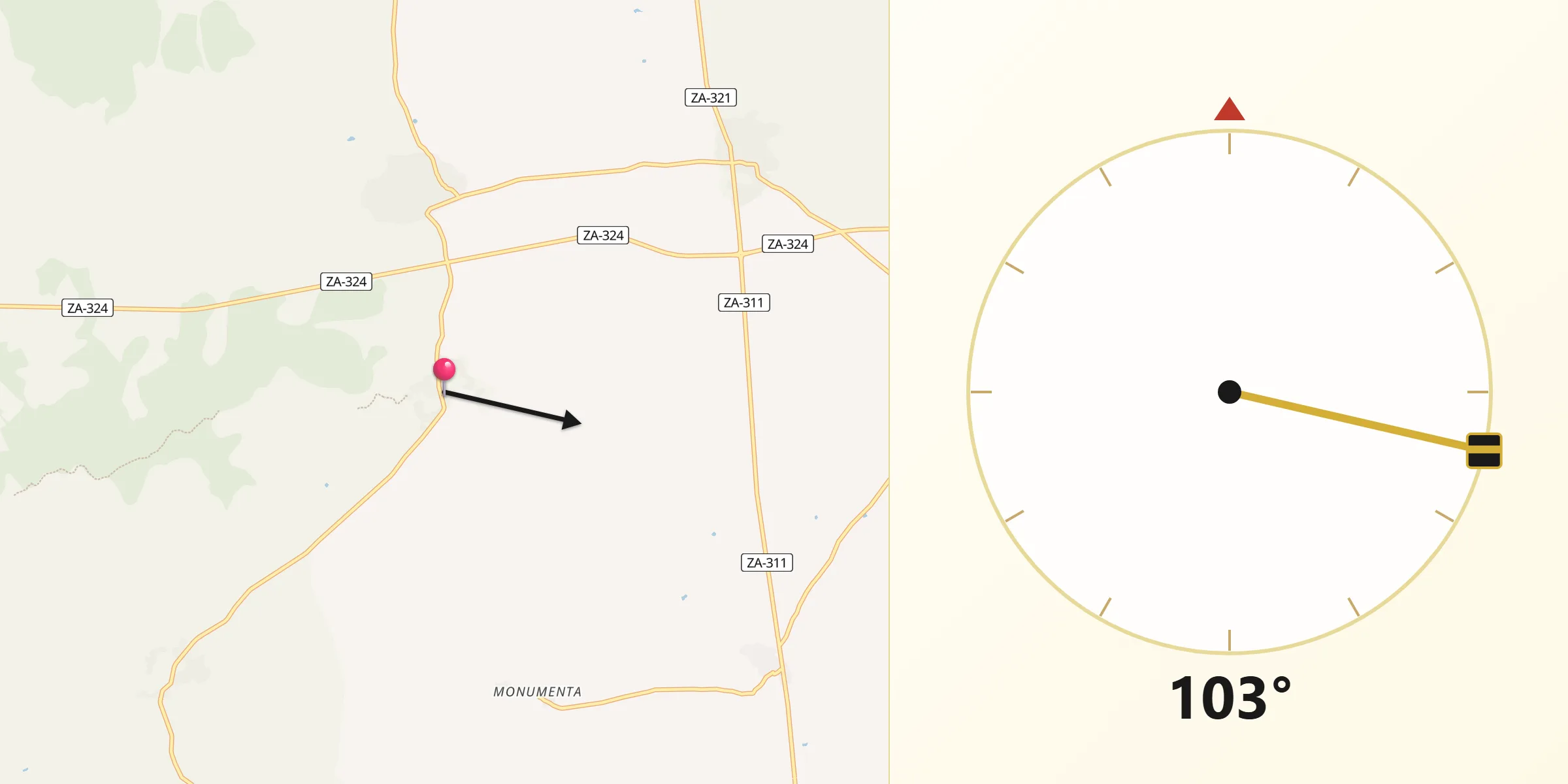 Dirección de la Qibla desde Gamones
