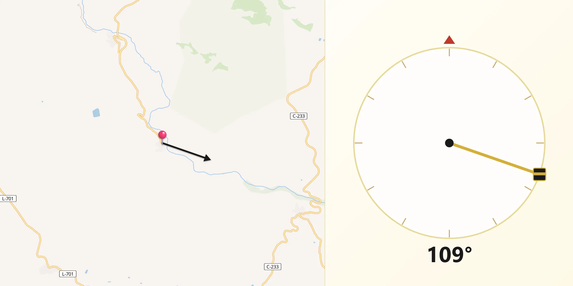 Dirección de la Qibla desde El Cogul