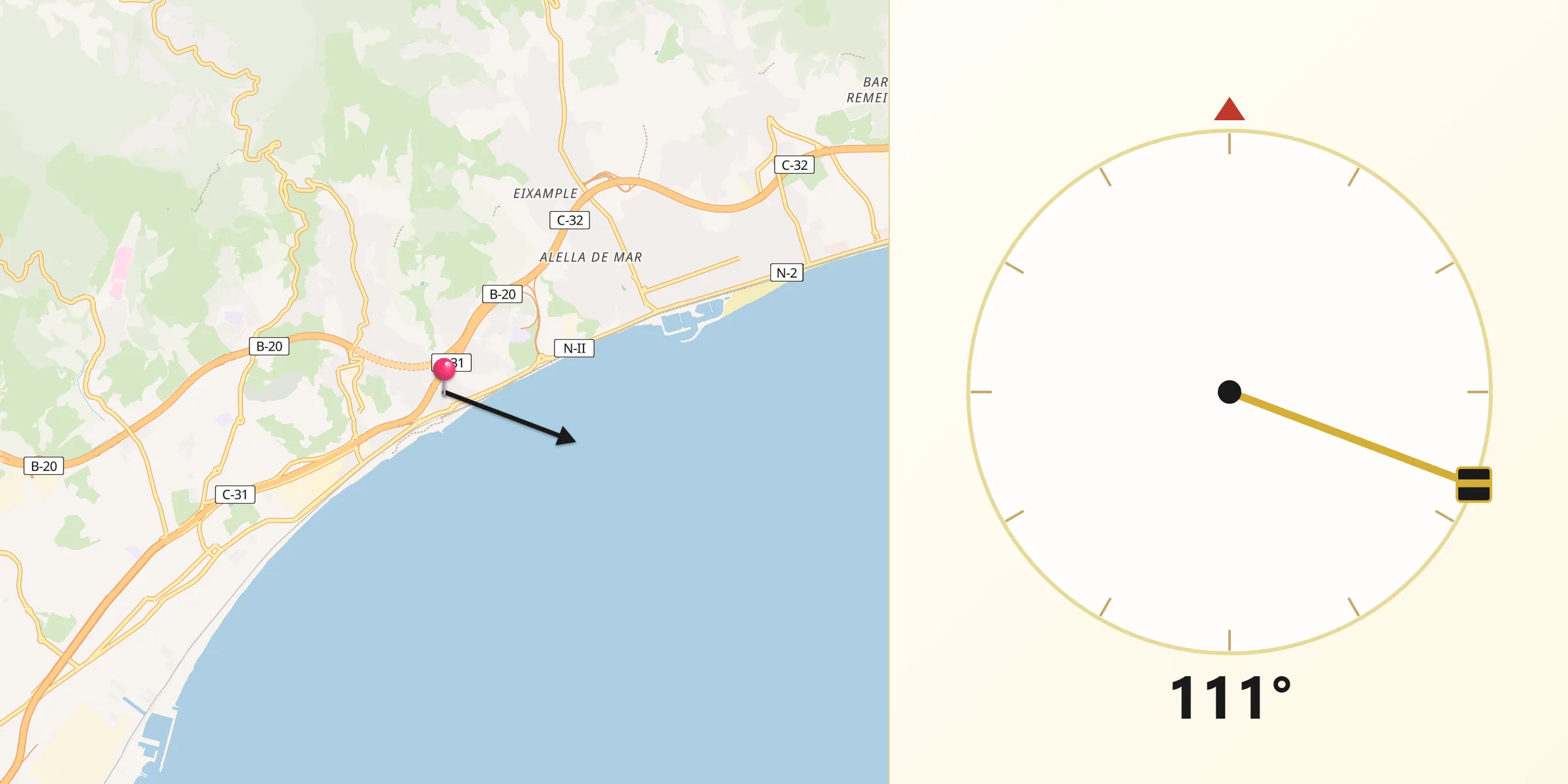 Dirección de la Qibla desde Montgat