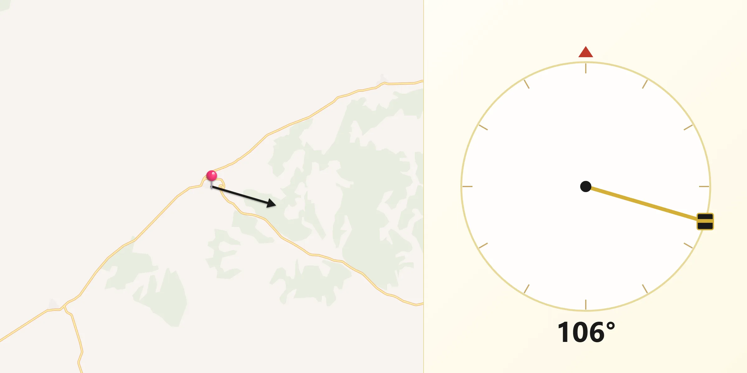 Dirección de la Qibla desde Maján