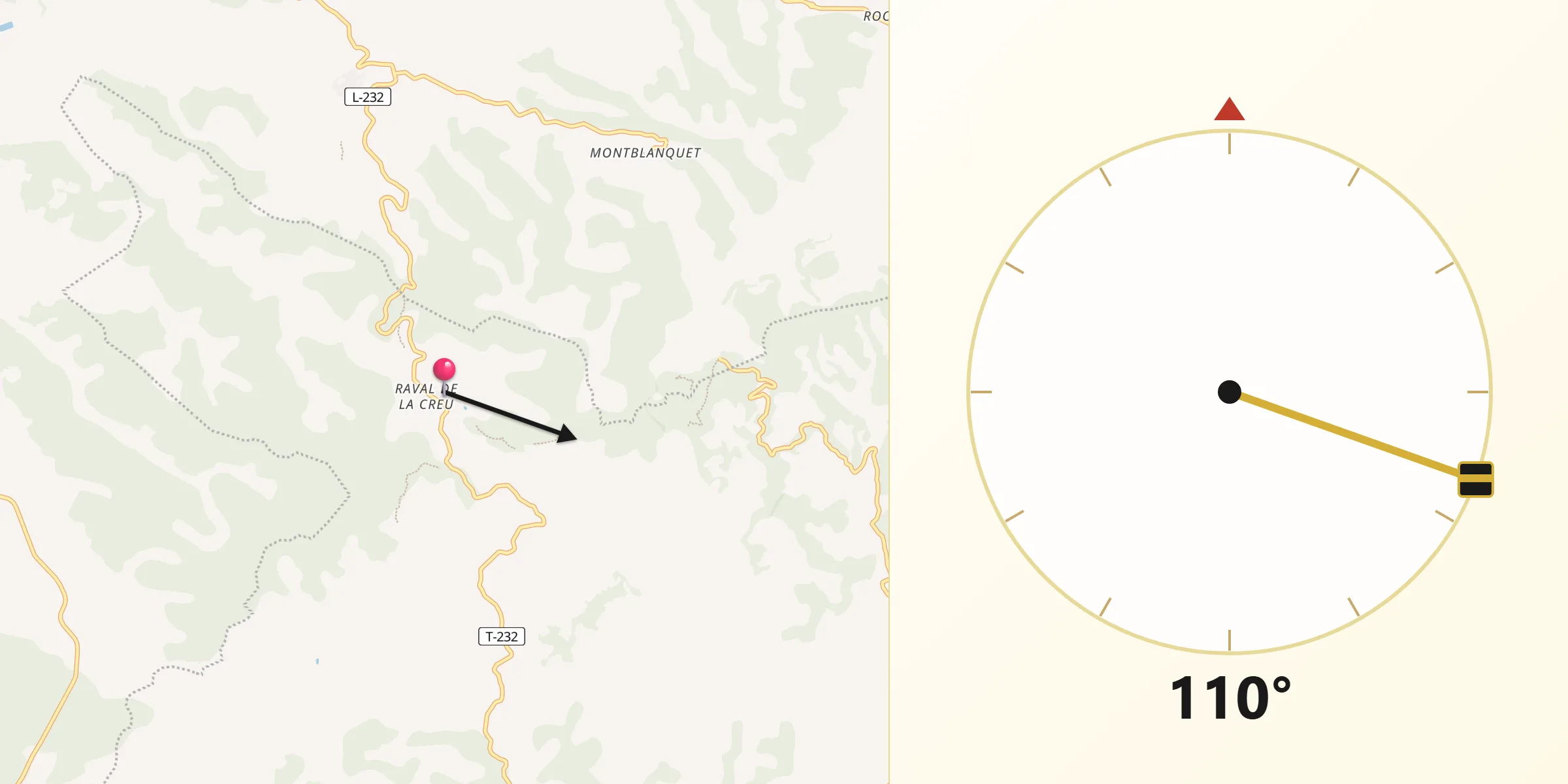 Dirección de la Qibla desde Senan
