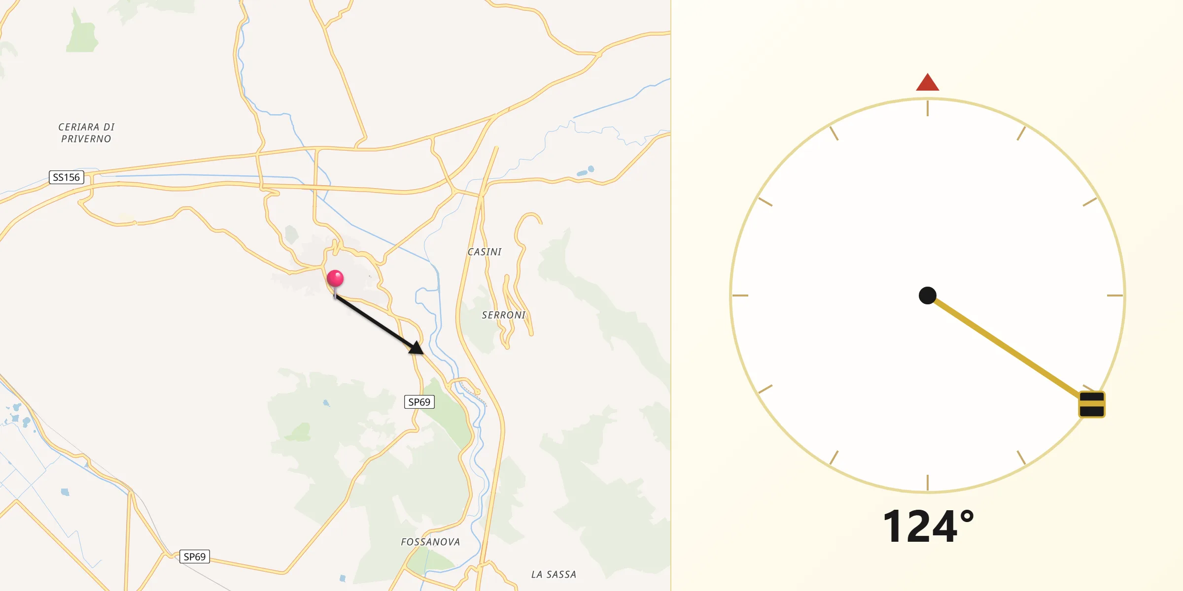 Direzione della Qibla da Priverno