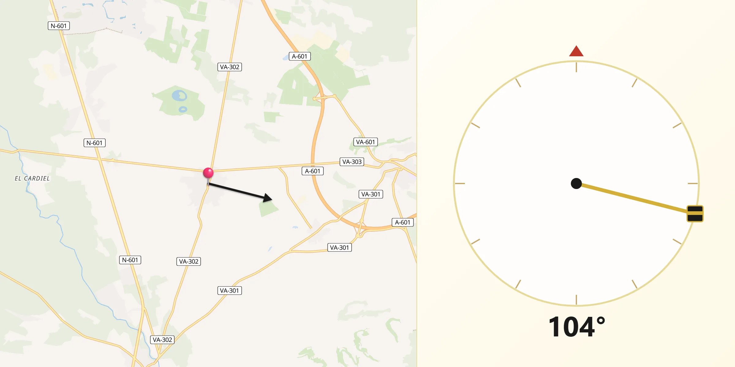 Dirección de la Qibla desde La Pedraja de Portillo