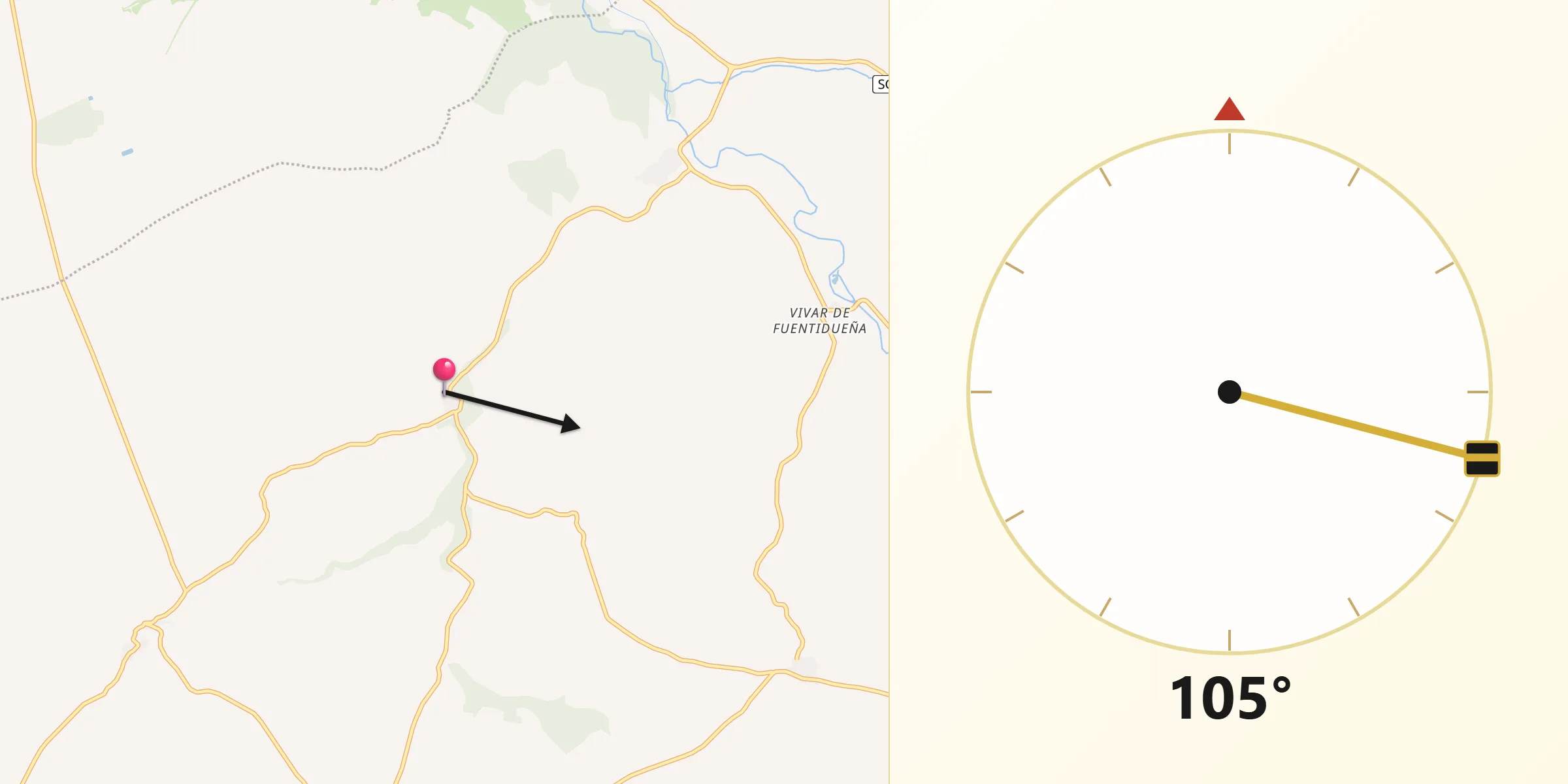 Dirección de la Qibla desde Aldeasoña