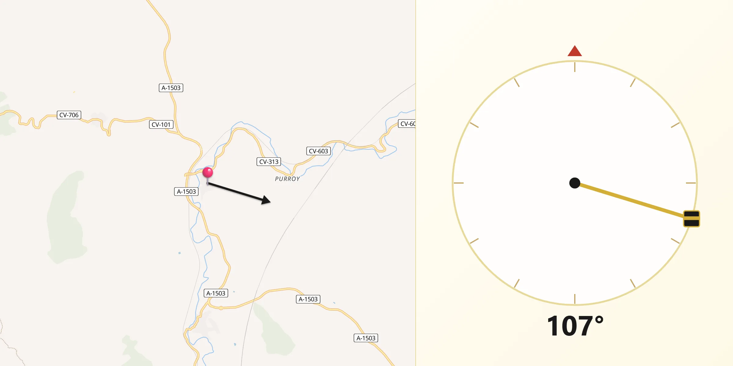 Dirección de la Qibla desde Morés