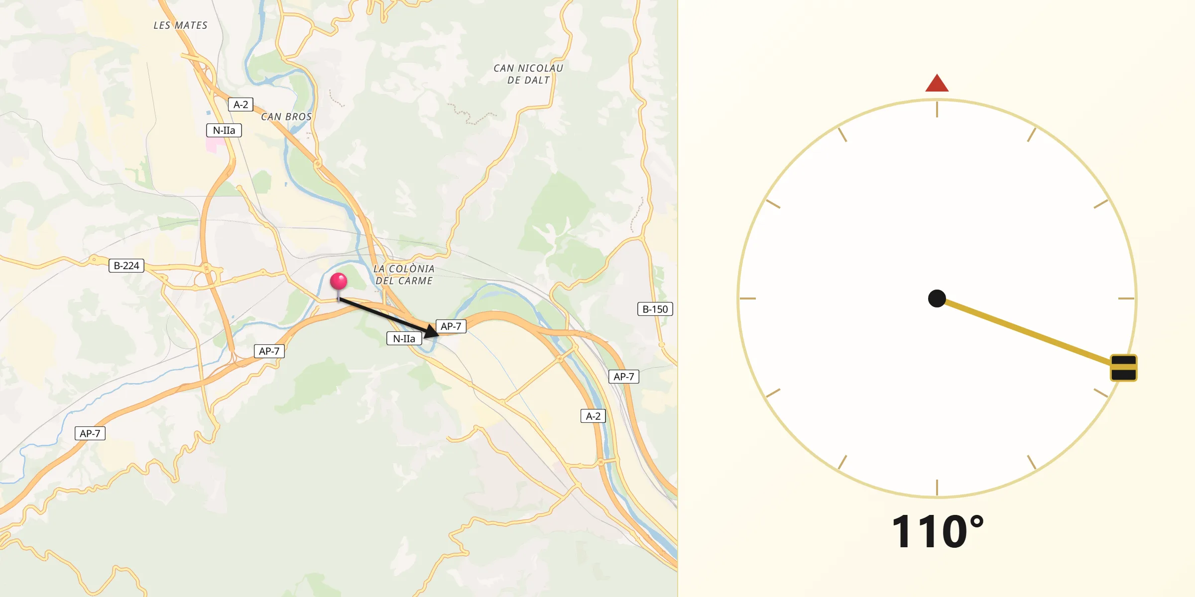 Dirección de la Qibla desde Martorell