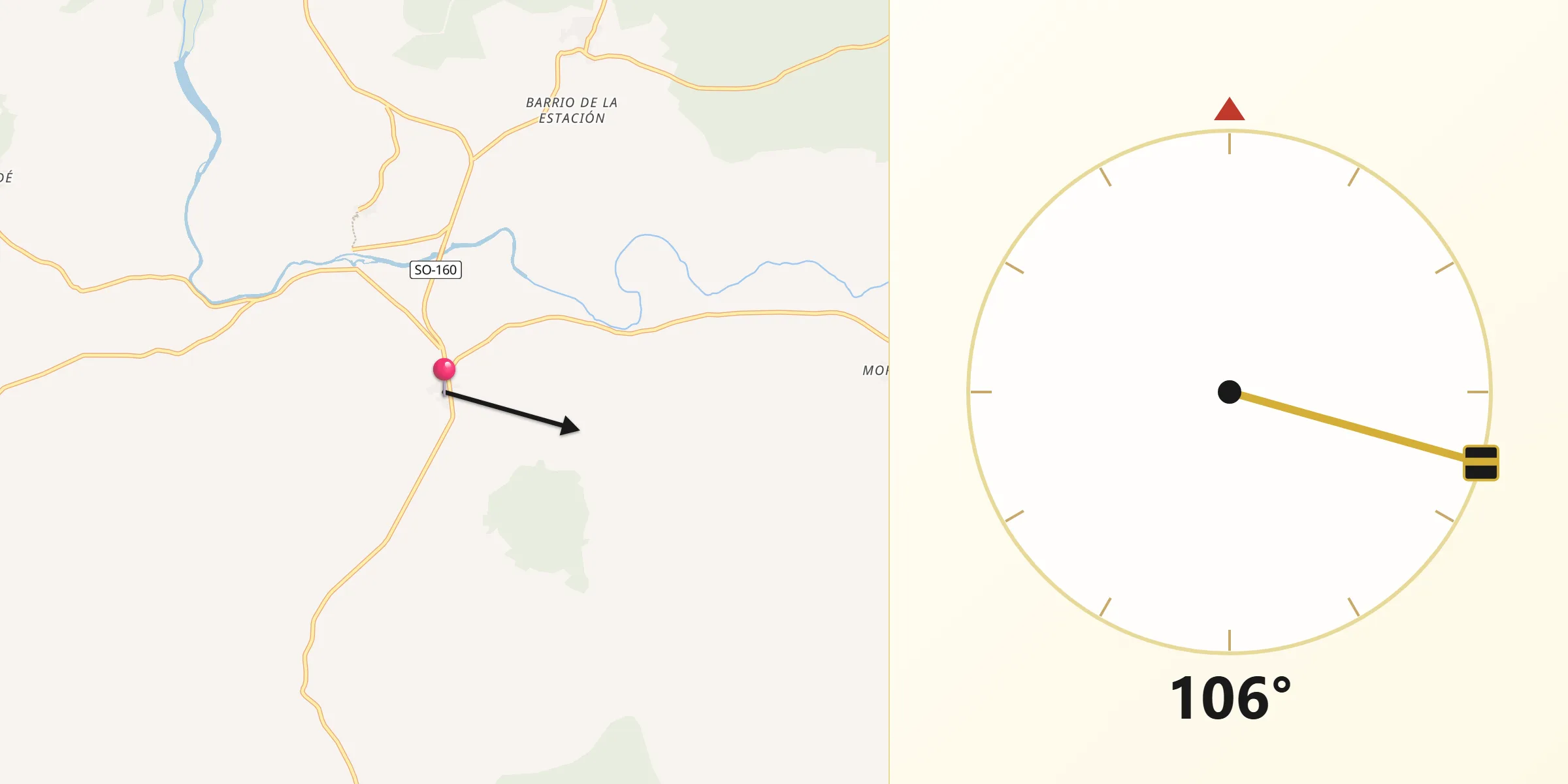Dirección de la Qibla desde Recuerda