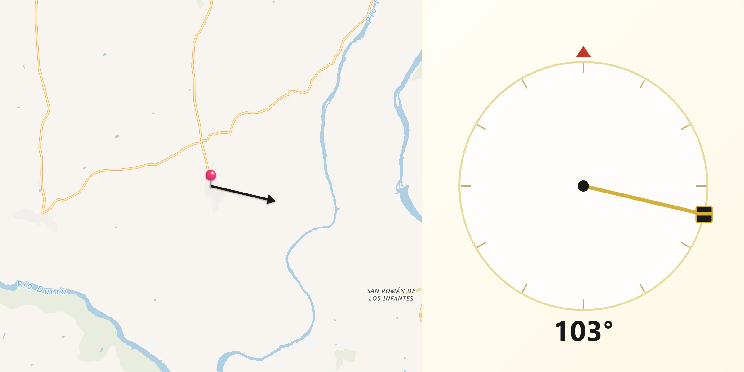 Dirección de la Qibla desde Almaraz de Duero