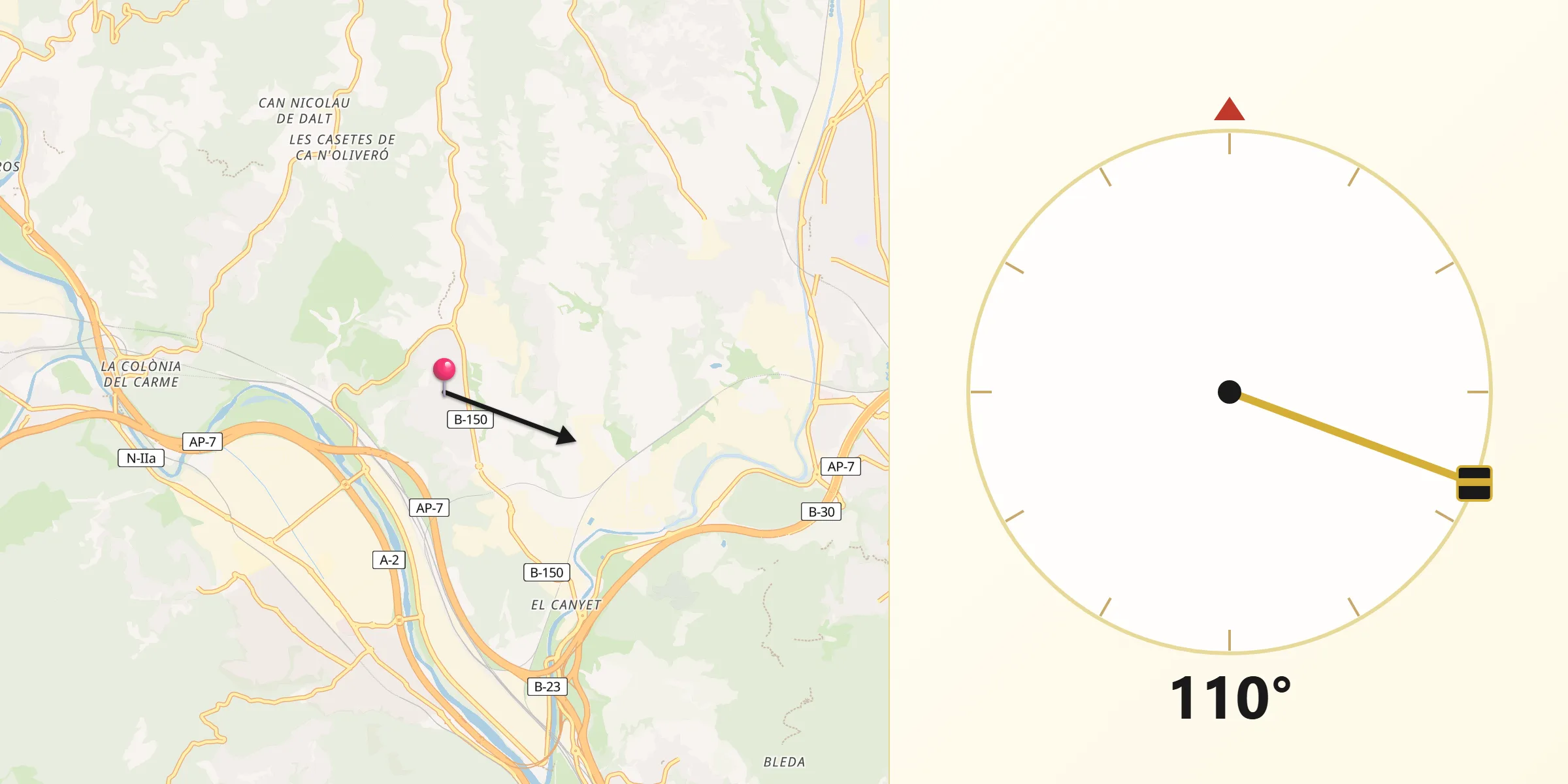 Dirección de la Qibla desde Castellbisbal