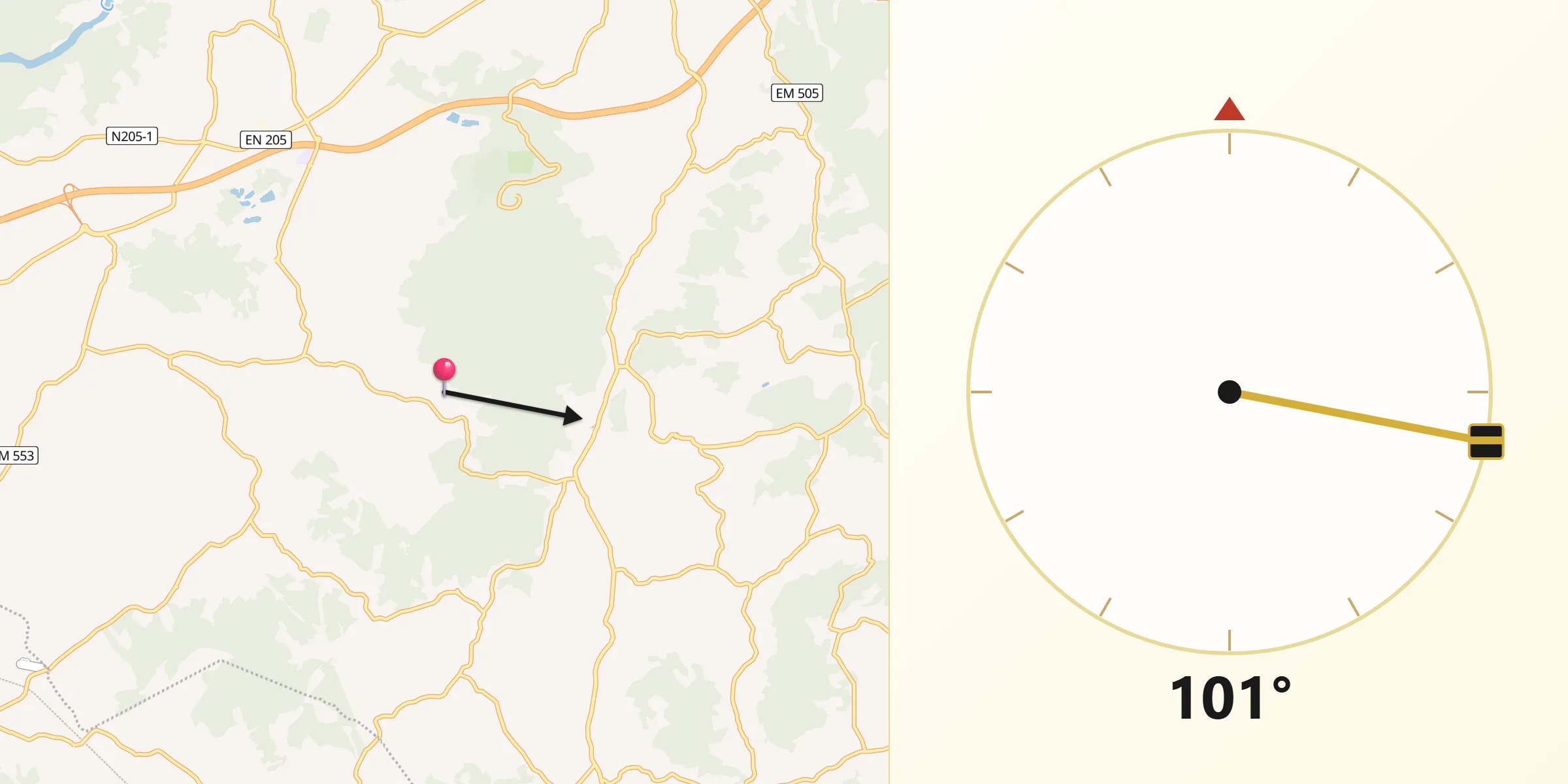 Direção da Qibla a partir de Vilar de Figos