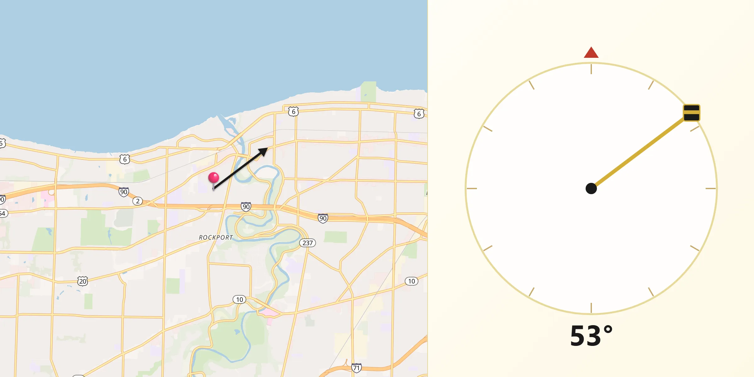 Qibla Direction from Rocky River