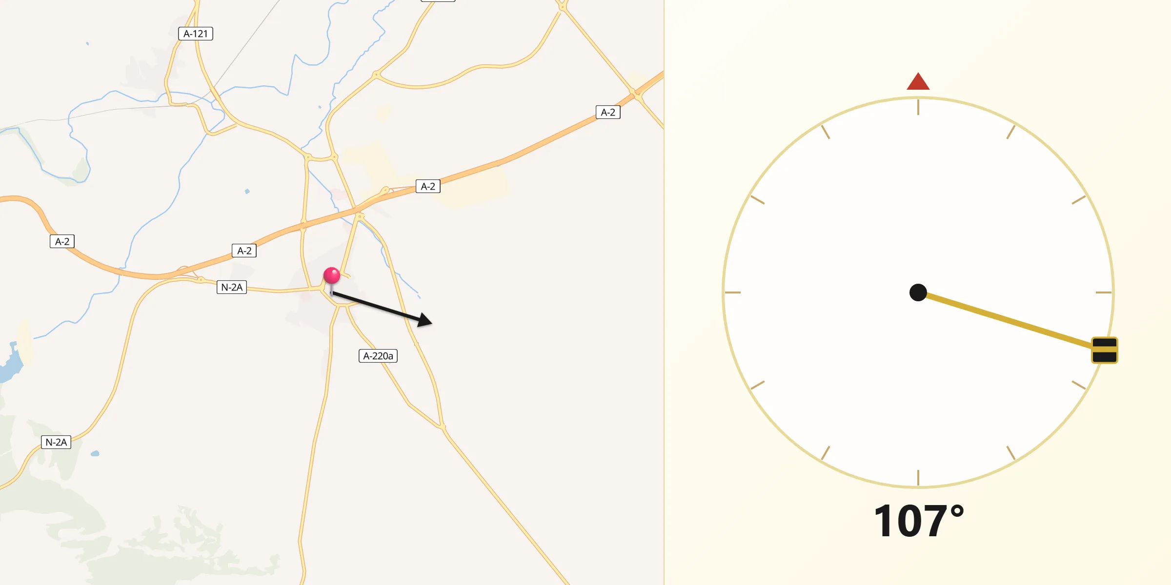 Dirección de la Qibla desde La Almunia de Doña Godina