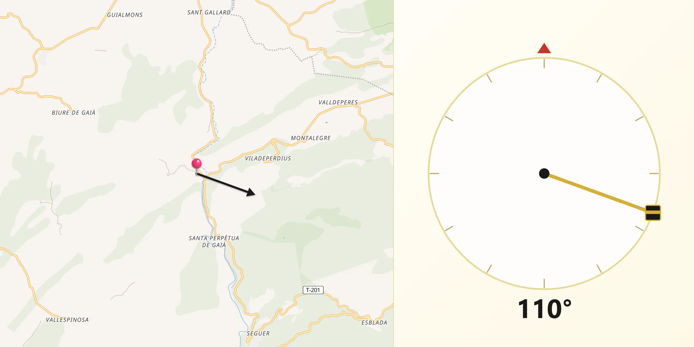 Dirección de la Qibla desde Pontils