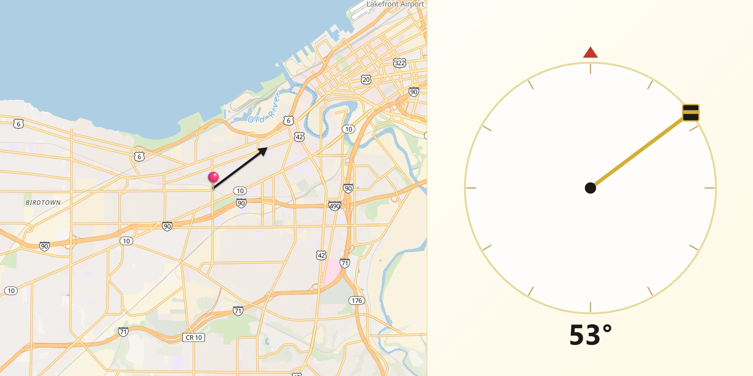 Qibla Direction from Detroit-Shoreway