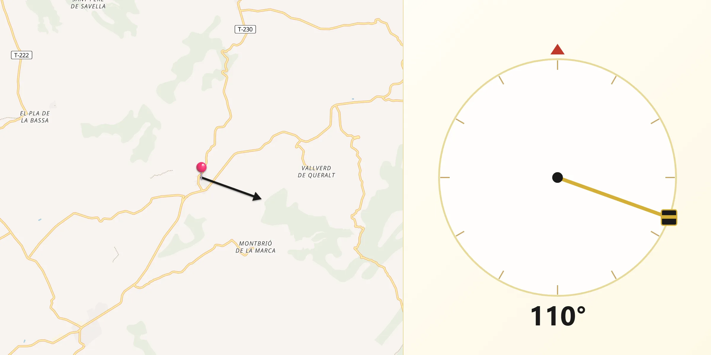 Dirección de la Qibla desde Rocafort de Queralt