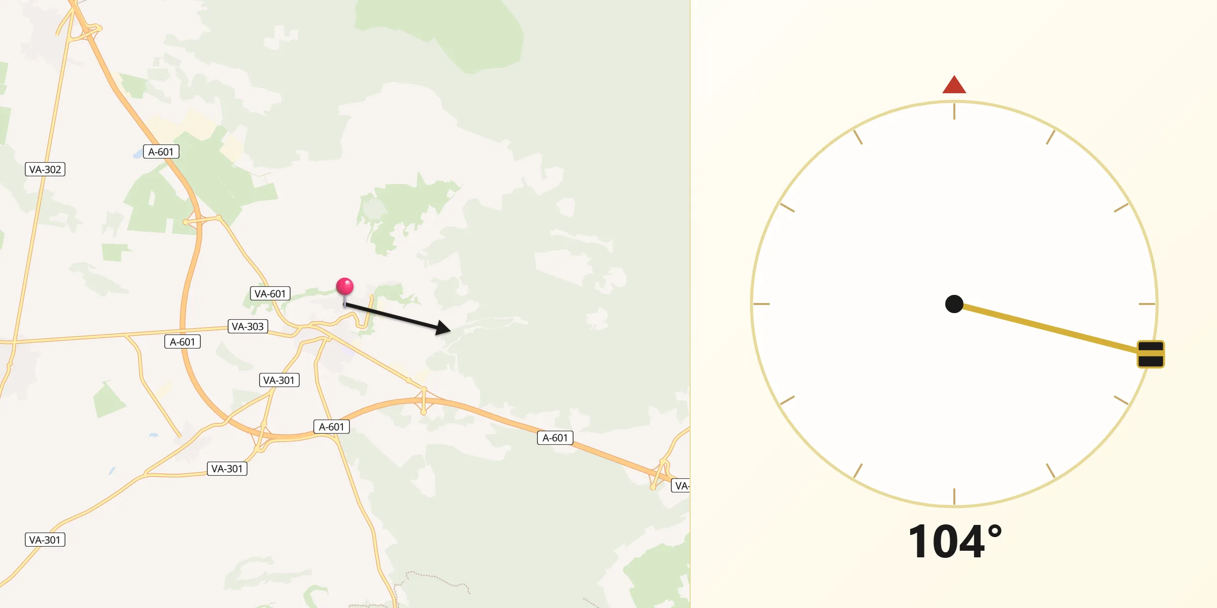 Dirección de la Qibla desde Portillo