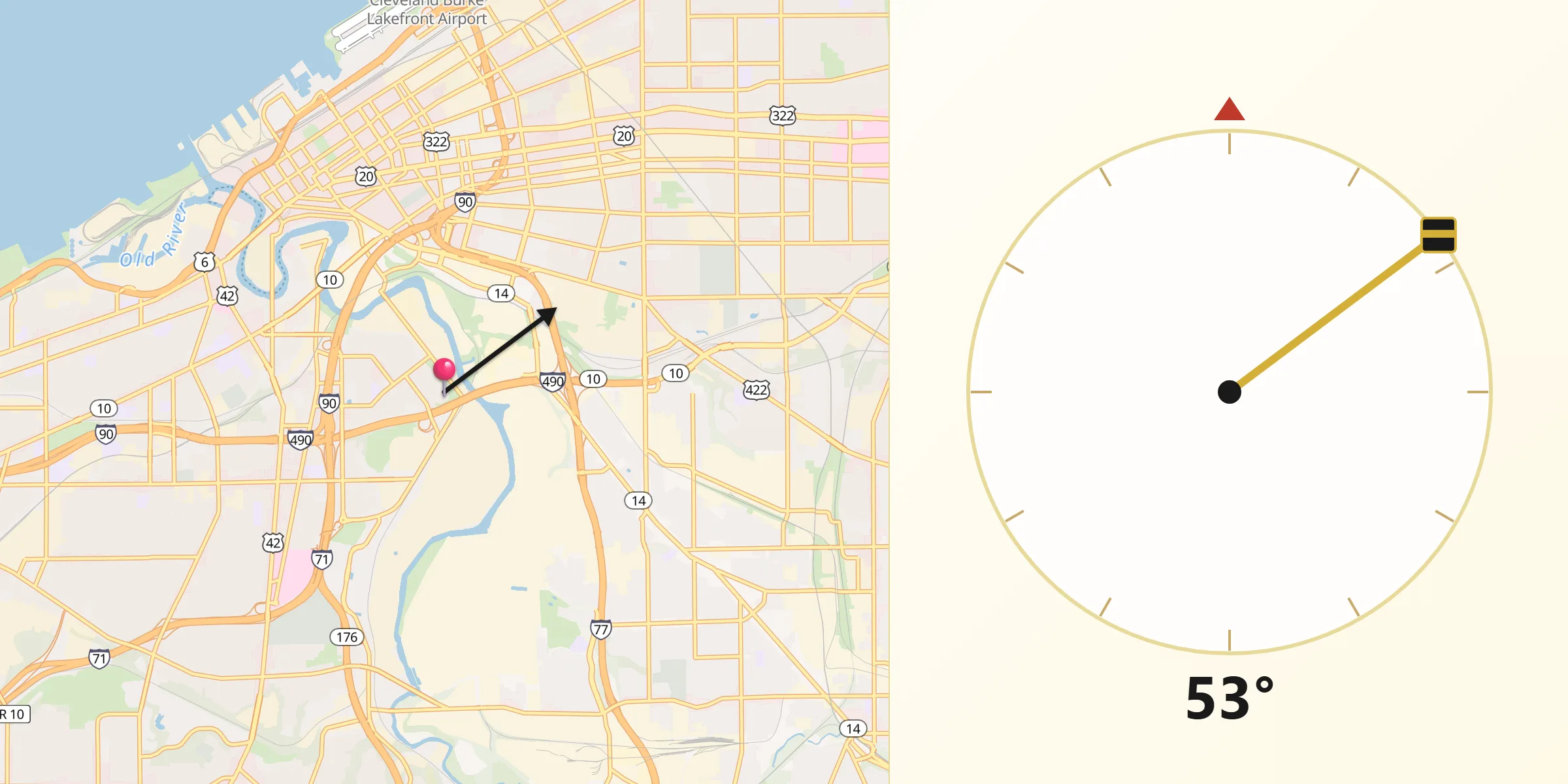 Qibla Direction from Cuyahoga