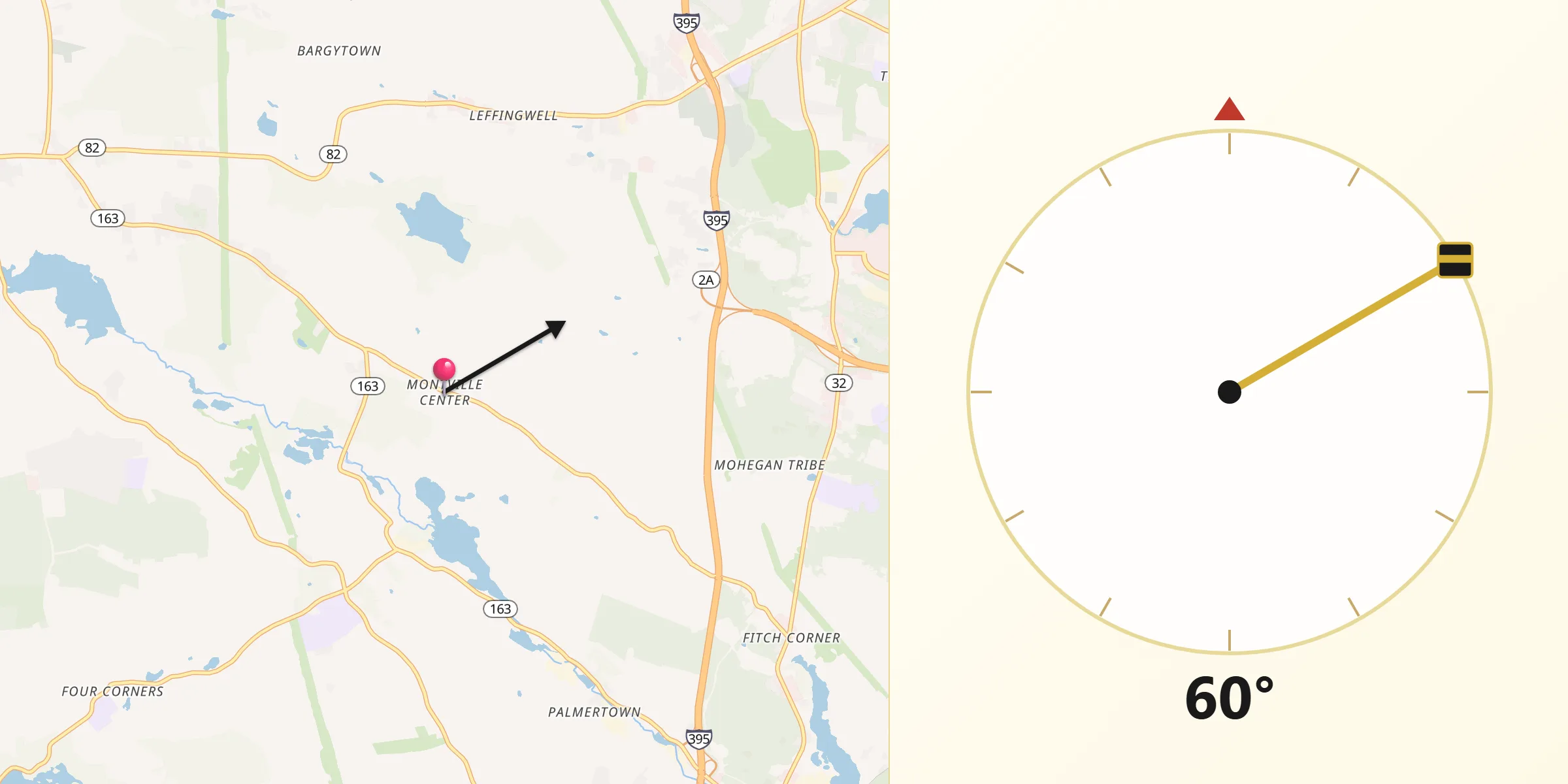 Qibla Direction from Montville Center
