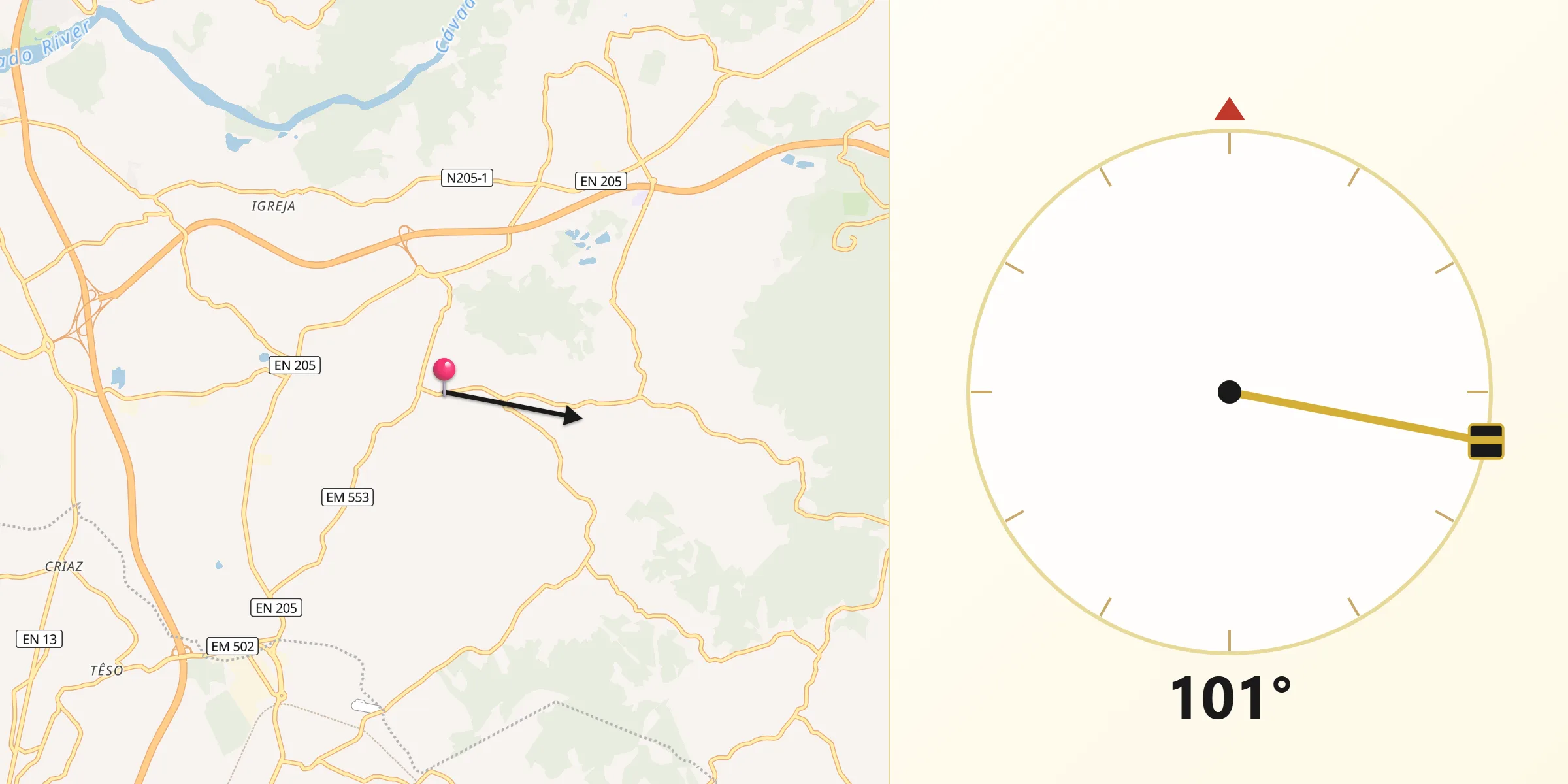 Direção da Qibla a partir de Cristelo