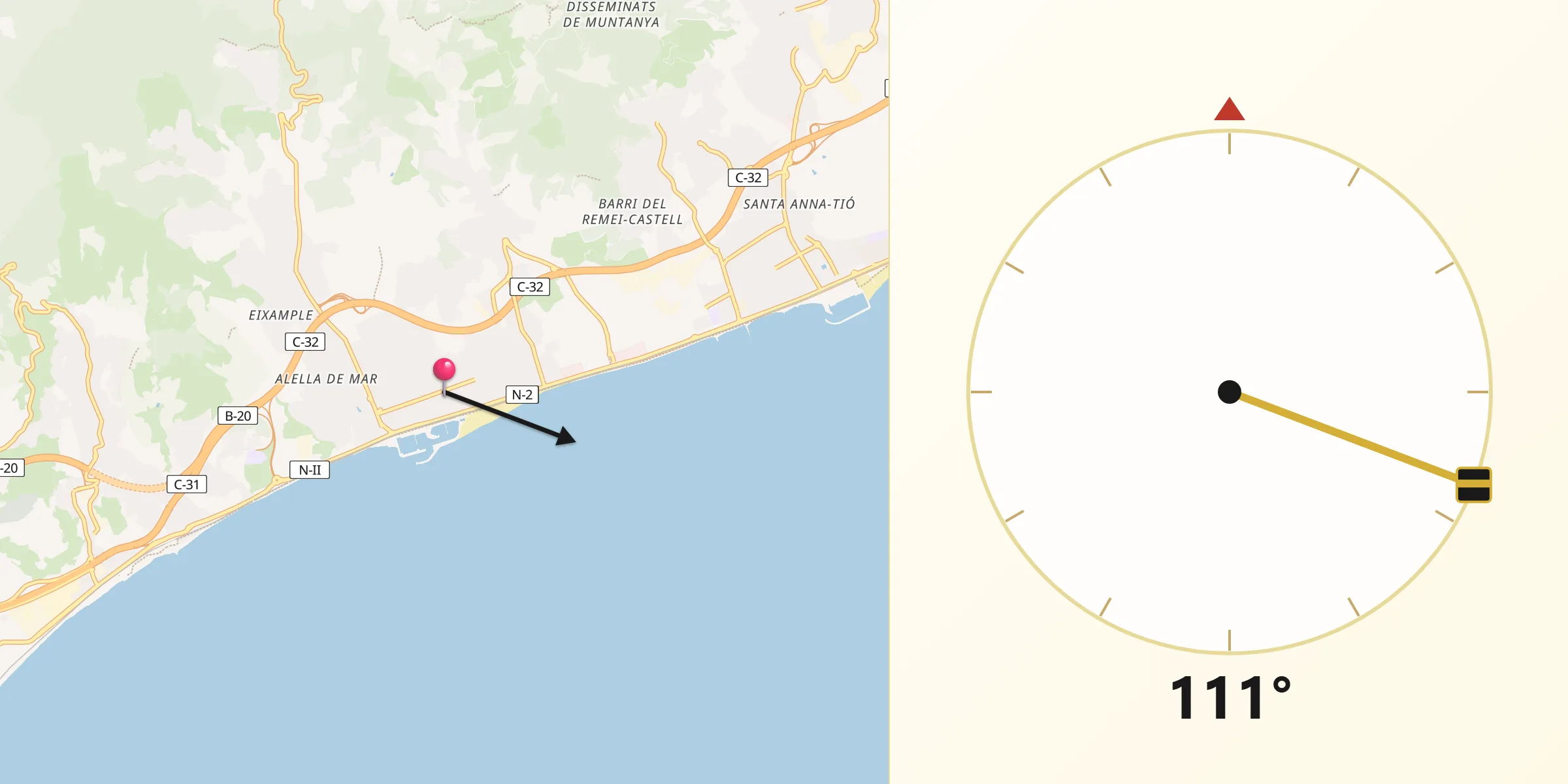 Dirección de la Qibla desde El Masnou