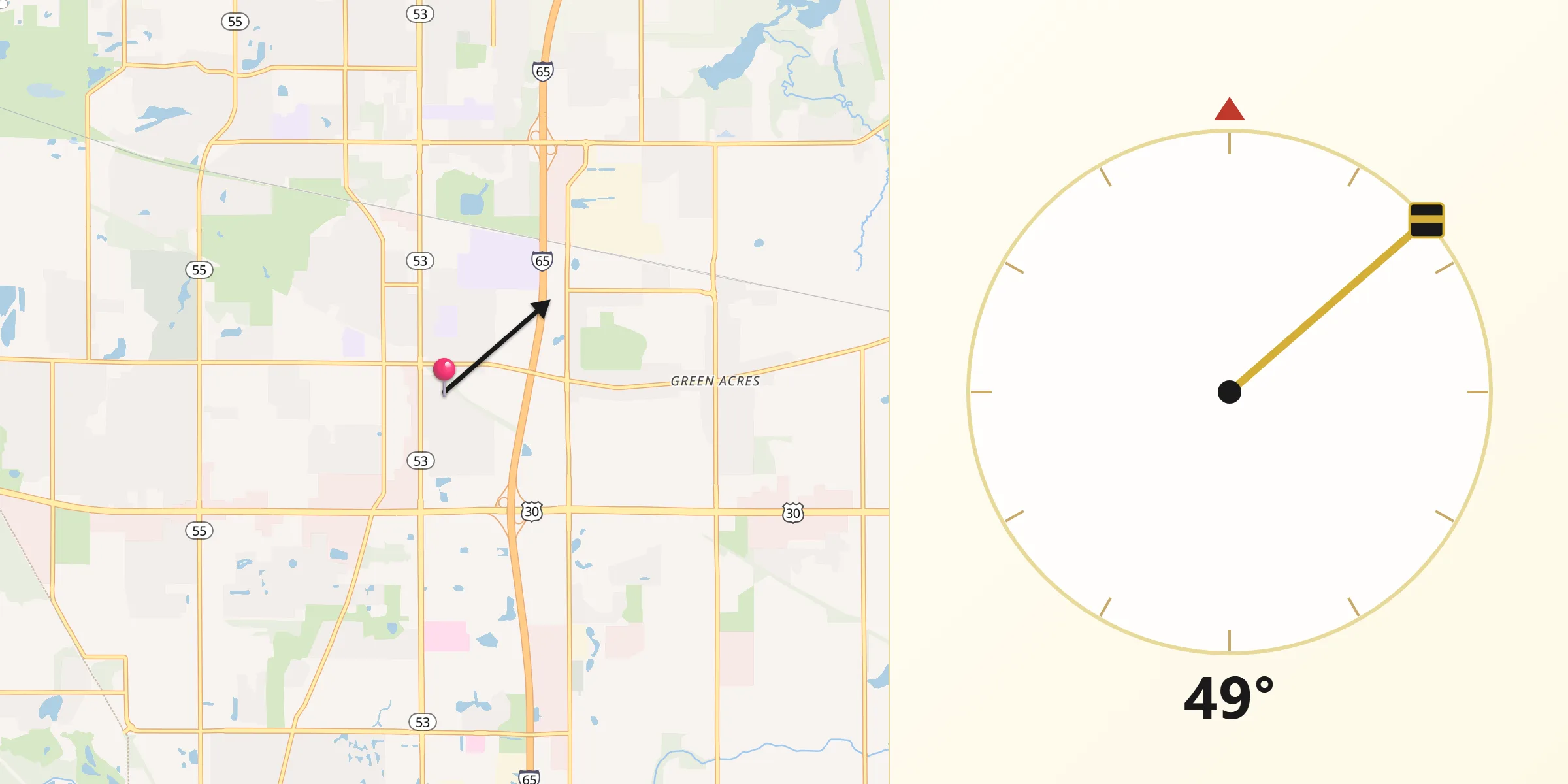 Qibla Direction from Merrillville