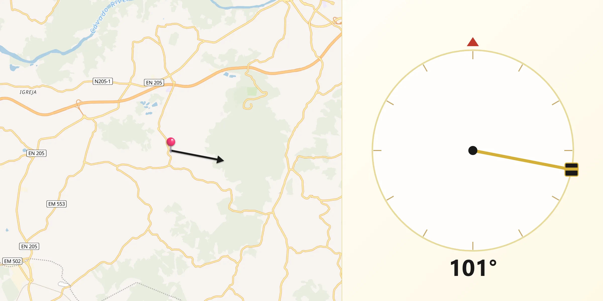 Direção da Qibla a partir de Faria