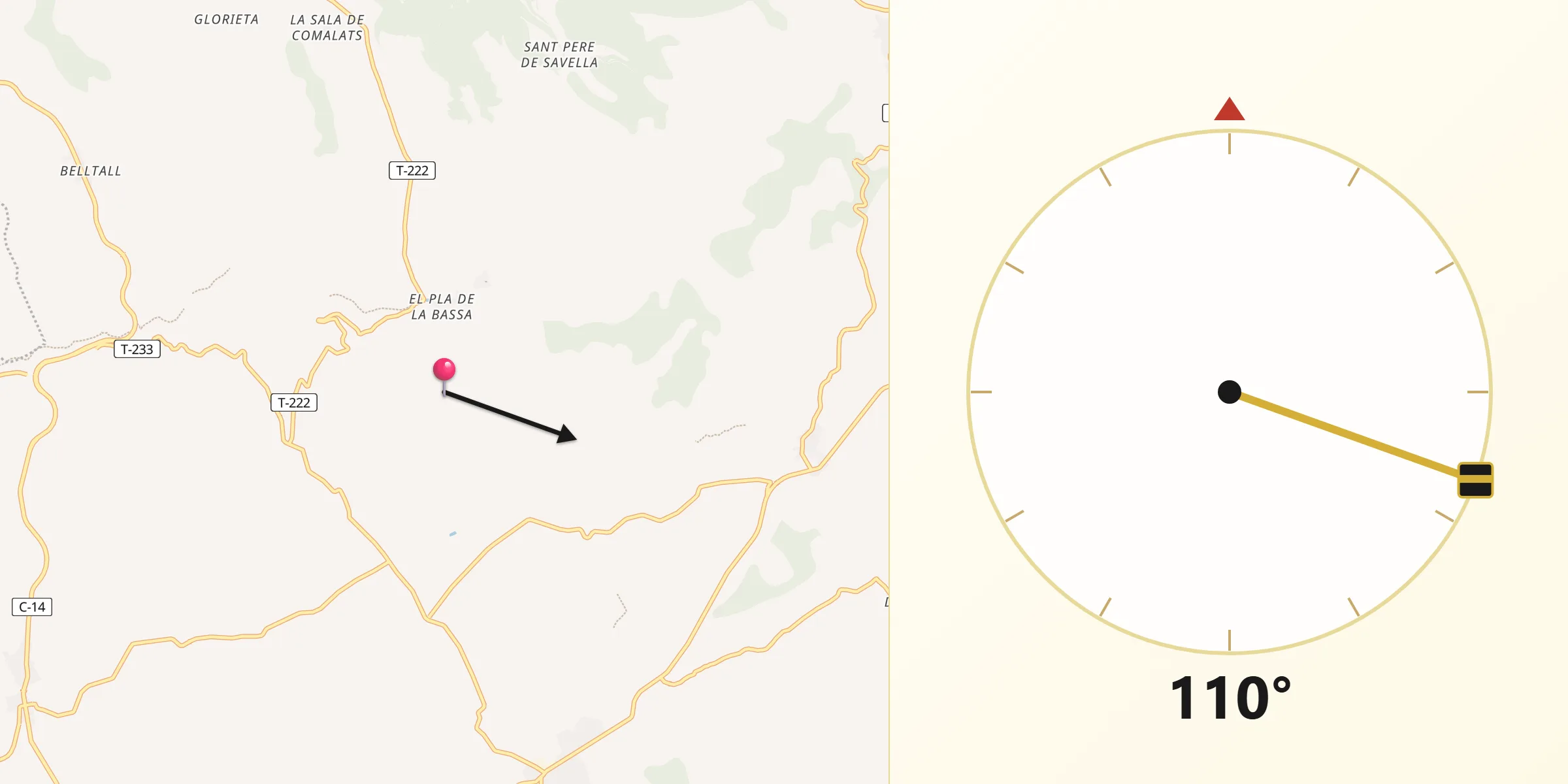 Dirección de la Qibla desde Forès