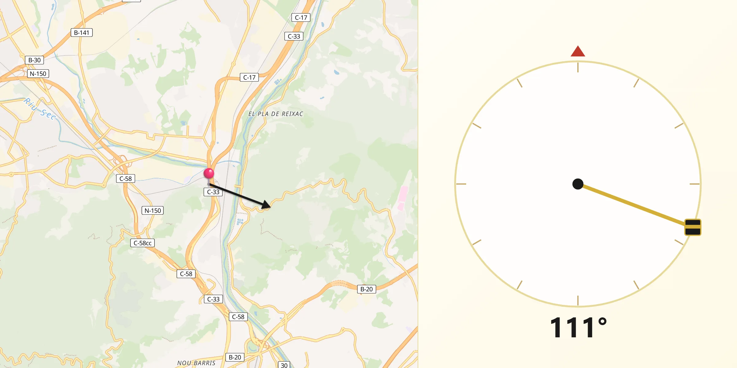 Dirección de la Qibla desde Moncada i Reixac