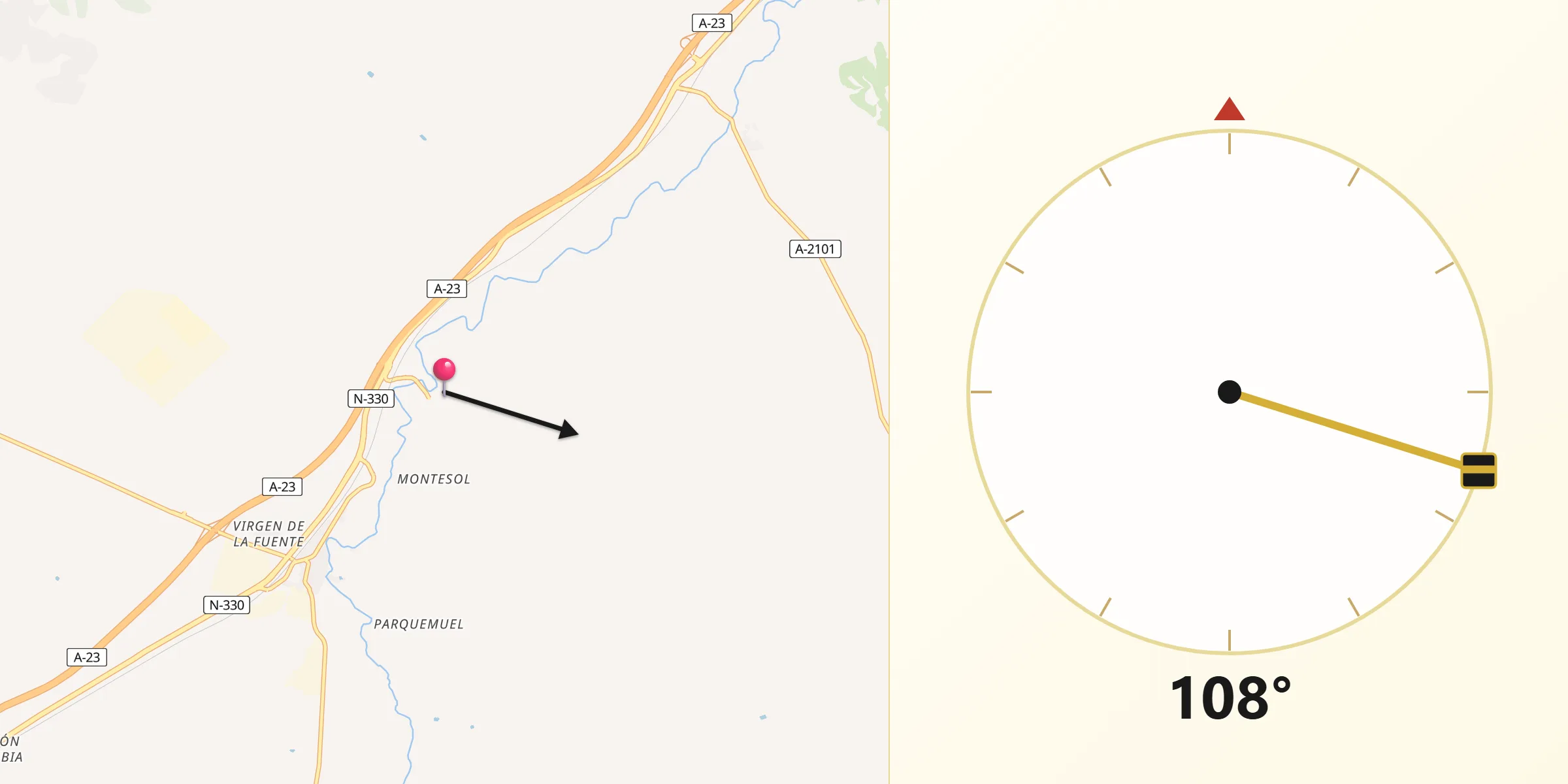 Dirección de la Qibla desde Mozota