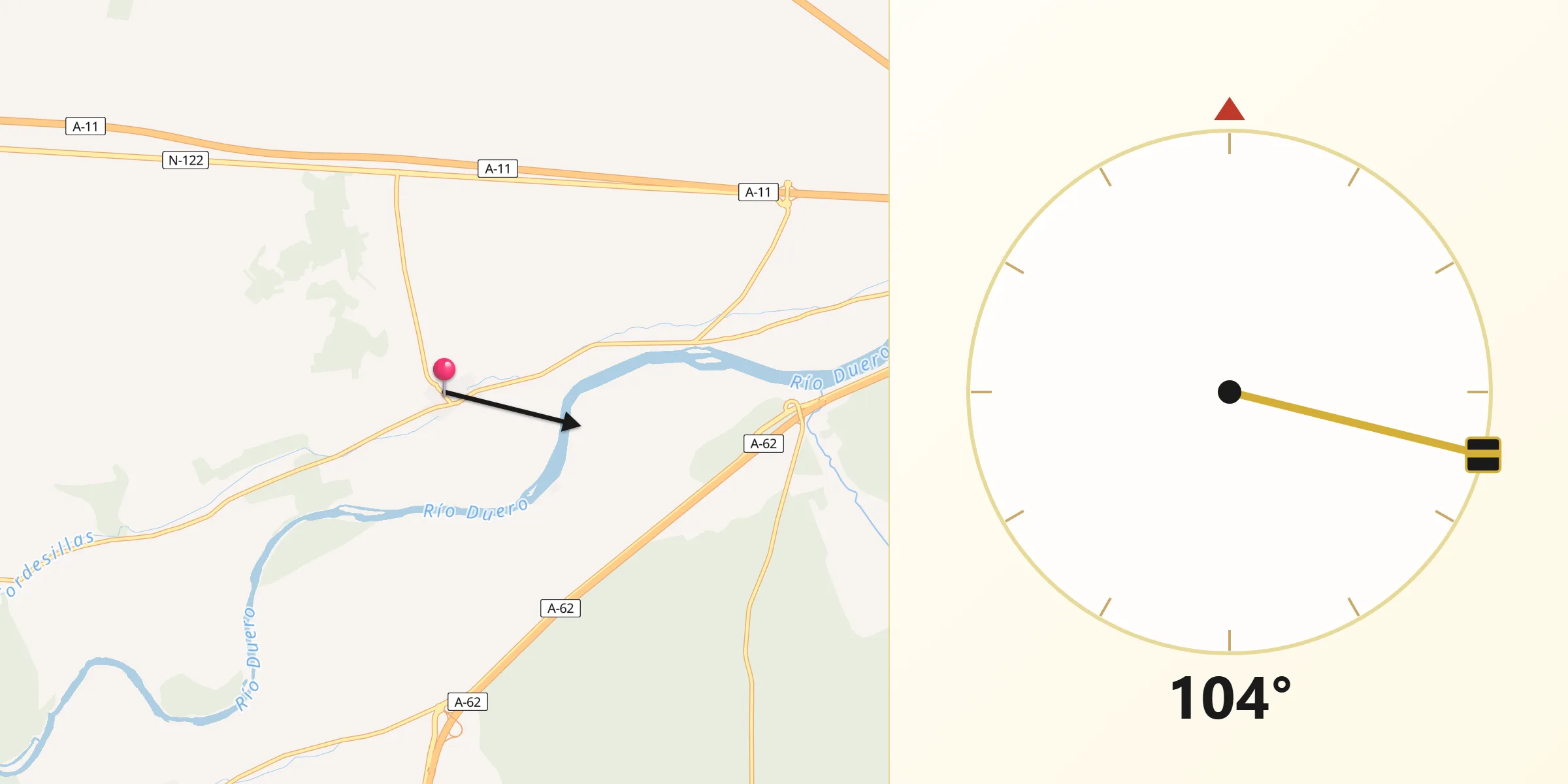 Dirección de la Qibla desde Torrecilla de la Abadesa