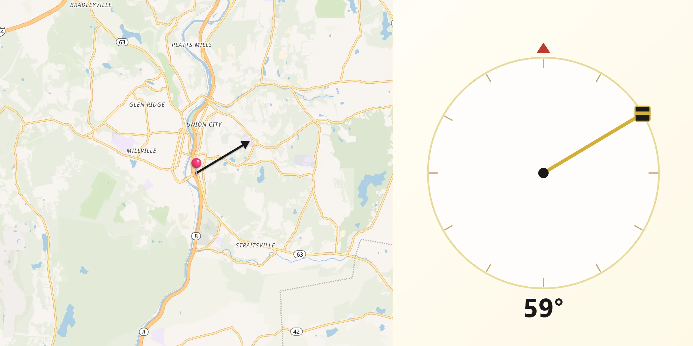 Qibla Direction from Naugatuck