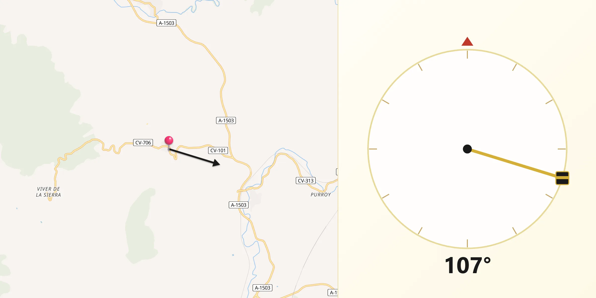 Dirección de la Qibla desde Sestrica