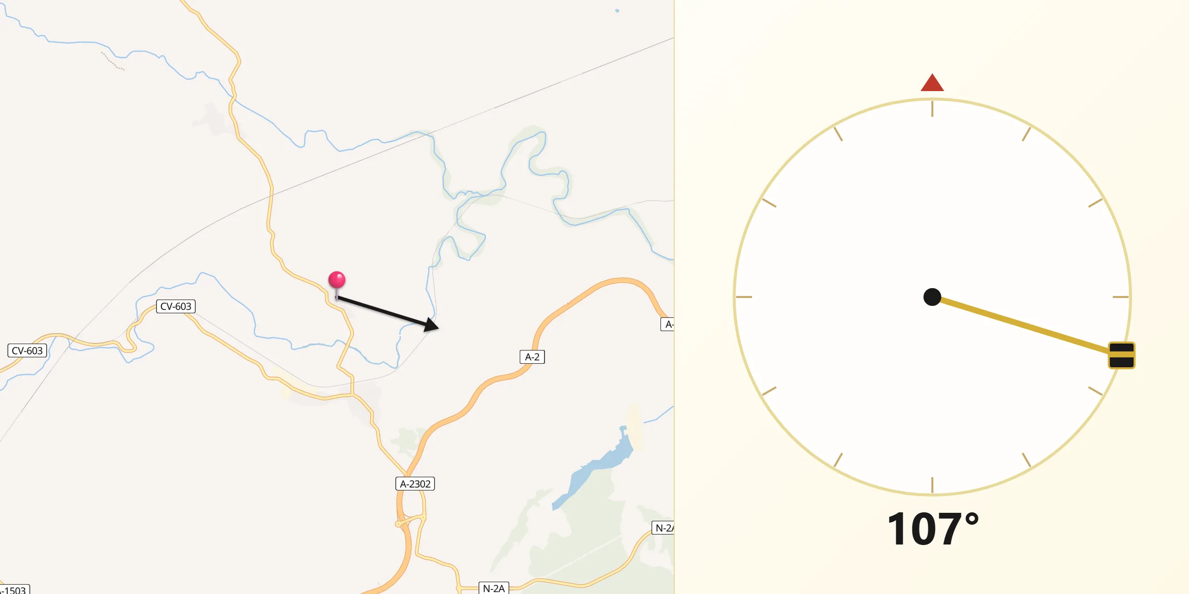 Dirección de la Qibla desde Chodes