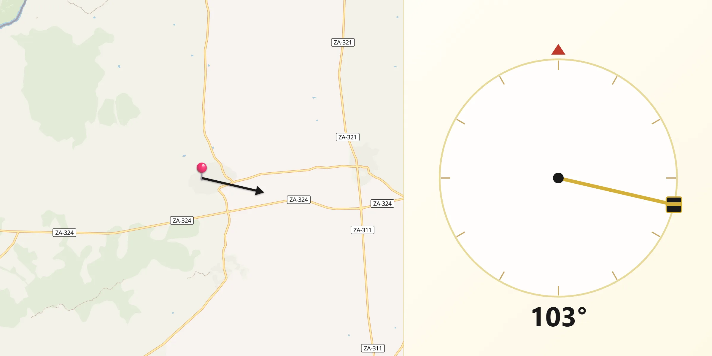 Dirección de la Qibla desde Torregamones