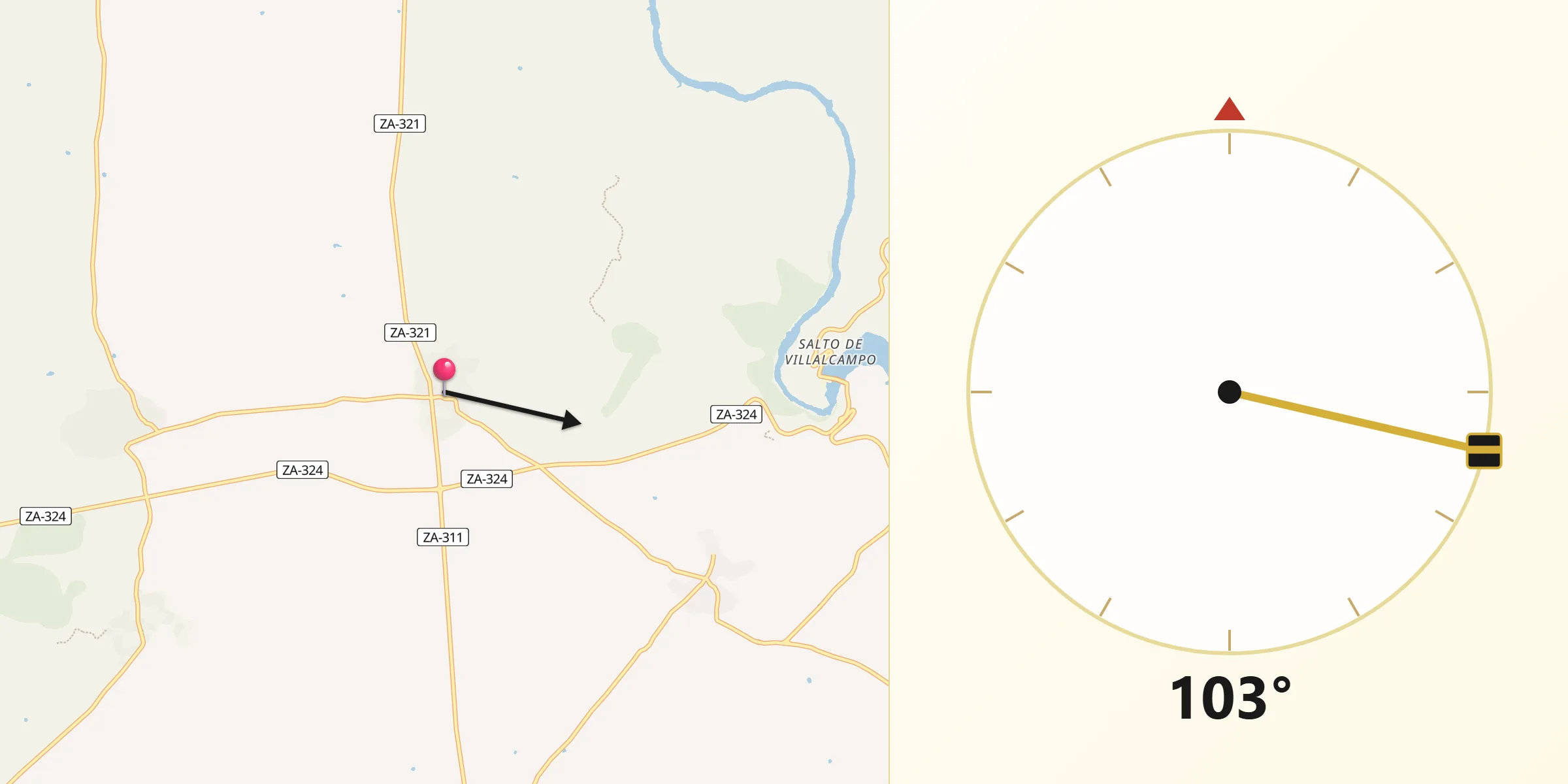Dirección de la Qibla desde Moralina