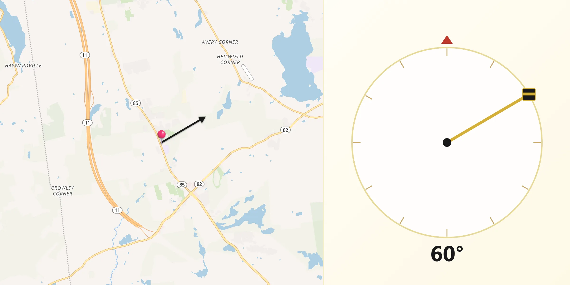 Dirección de la Qibla desde Salem