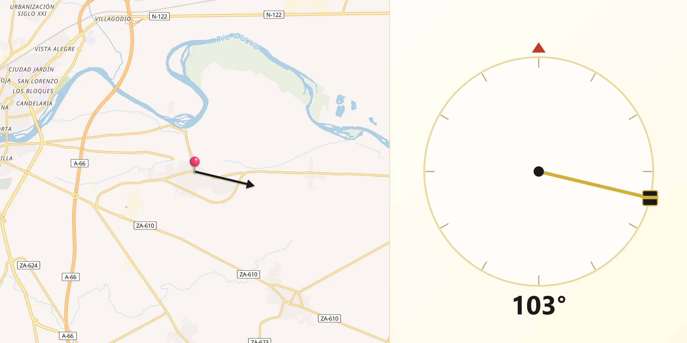 Dirección de la Qibla desde Villaralbo