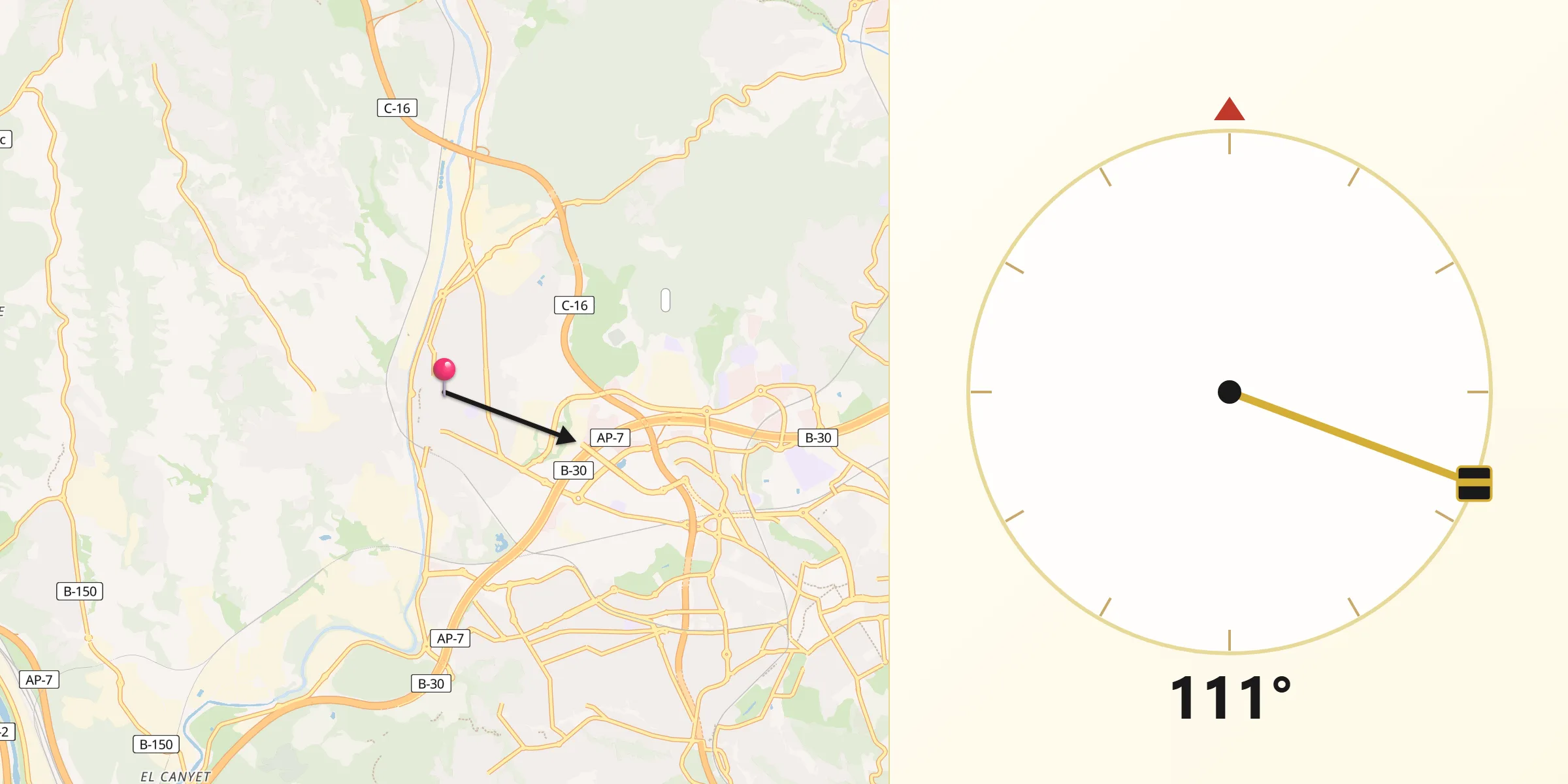 Dirección de la Qibla desde Rubí