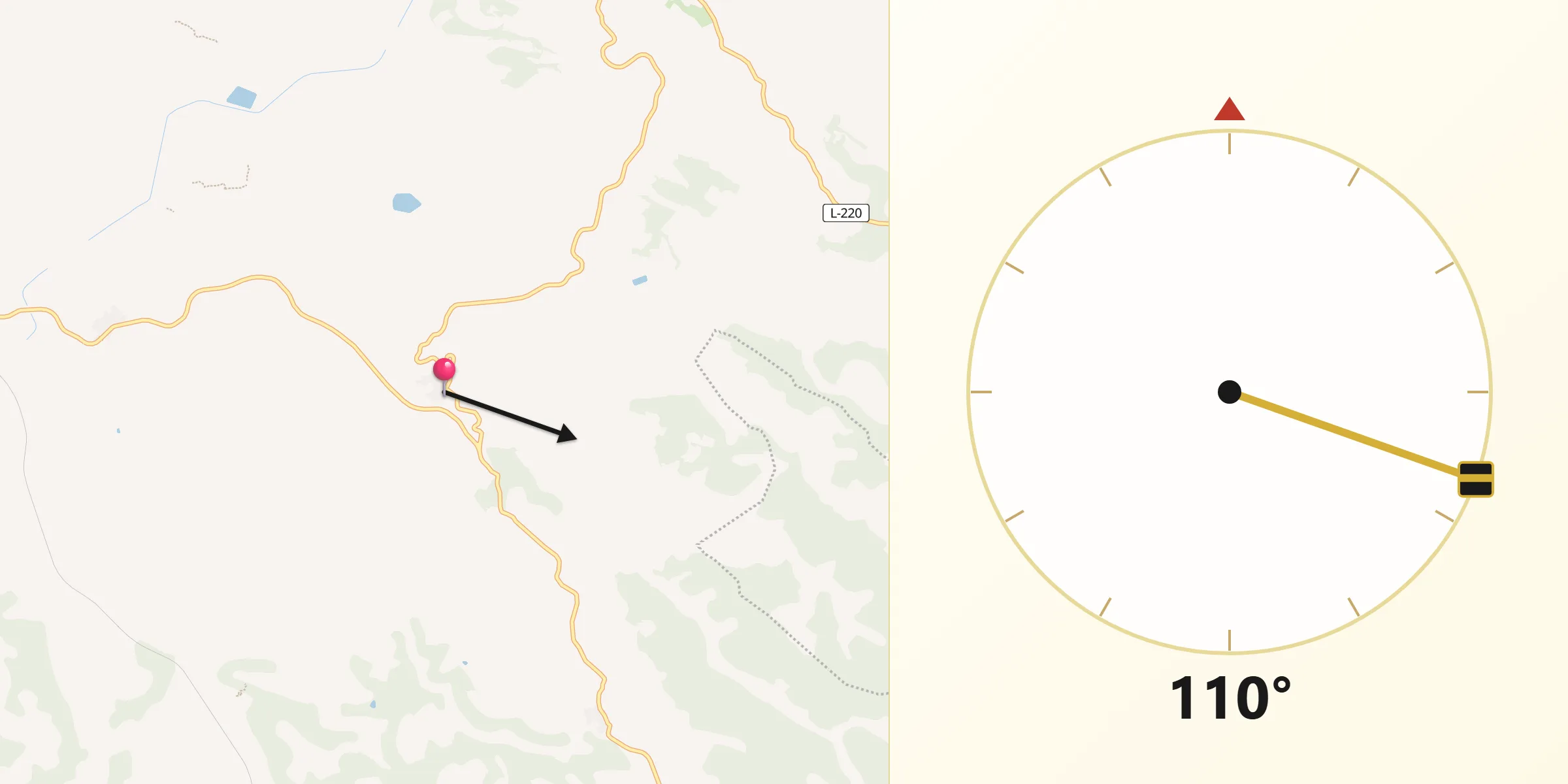 Dirección de la Qibla desde Espluga Calba L