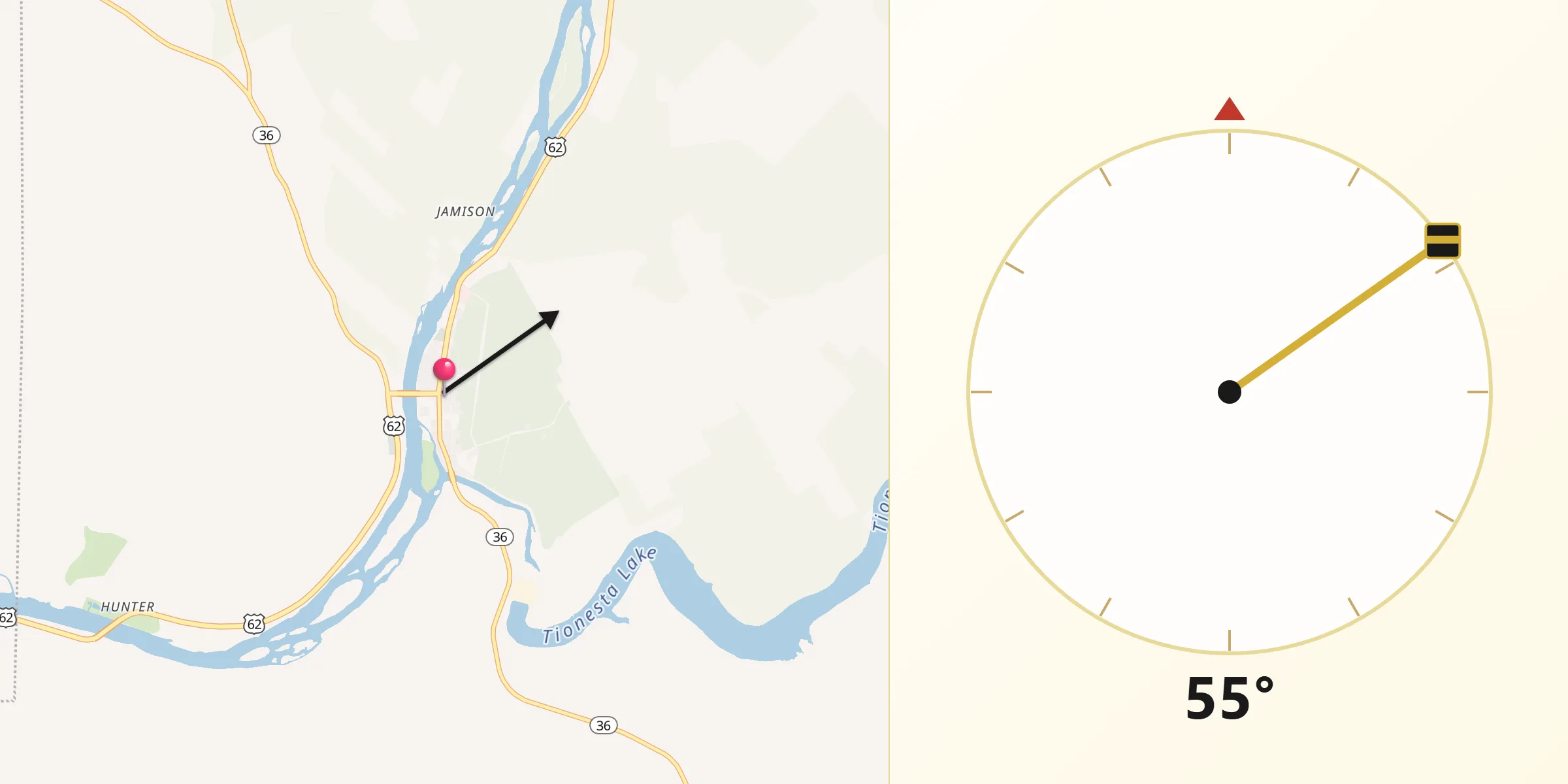 Qibla Direction from Tionesta
