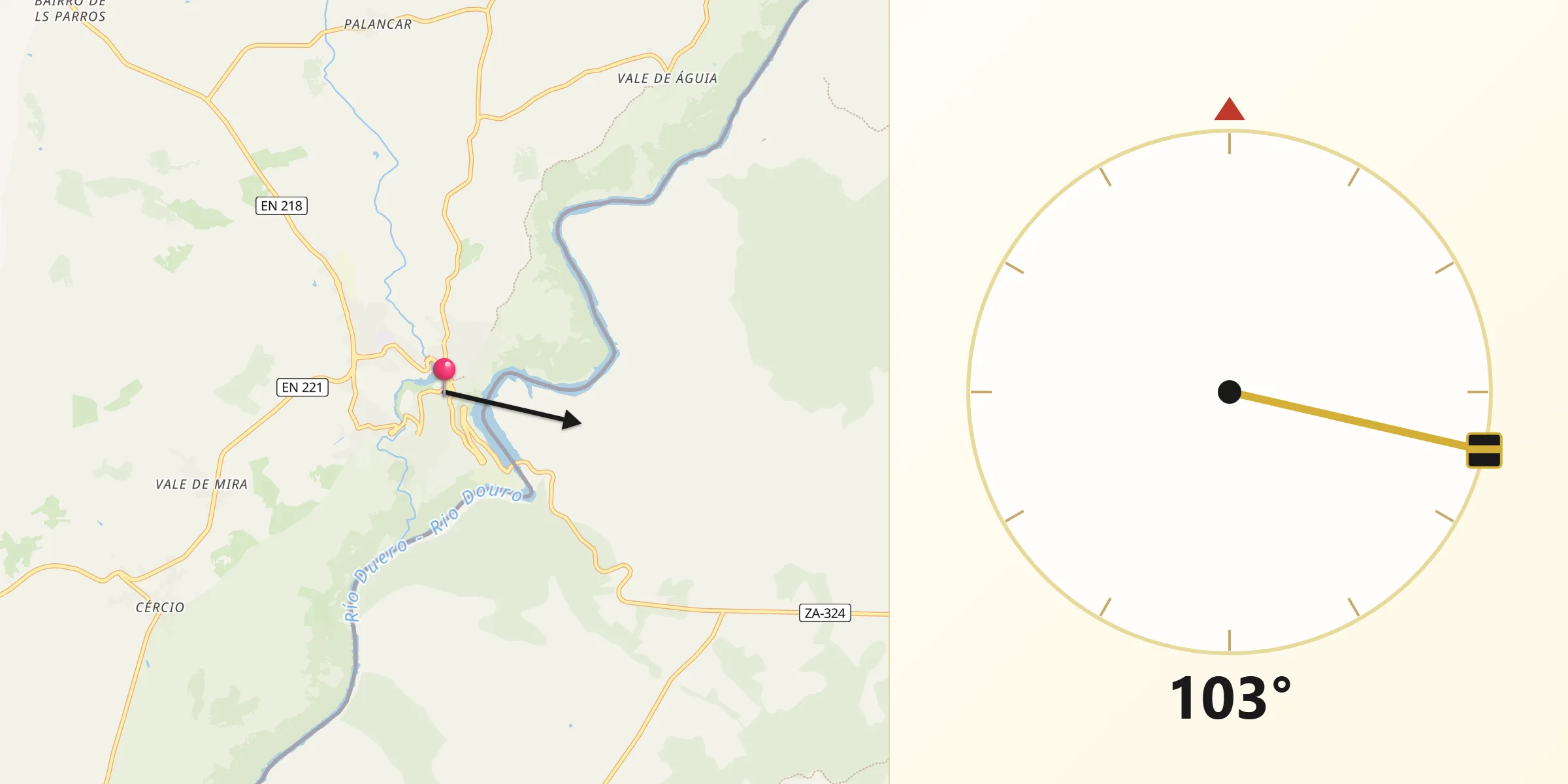 Direção da Qibla a partir de Miranda do Douro