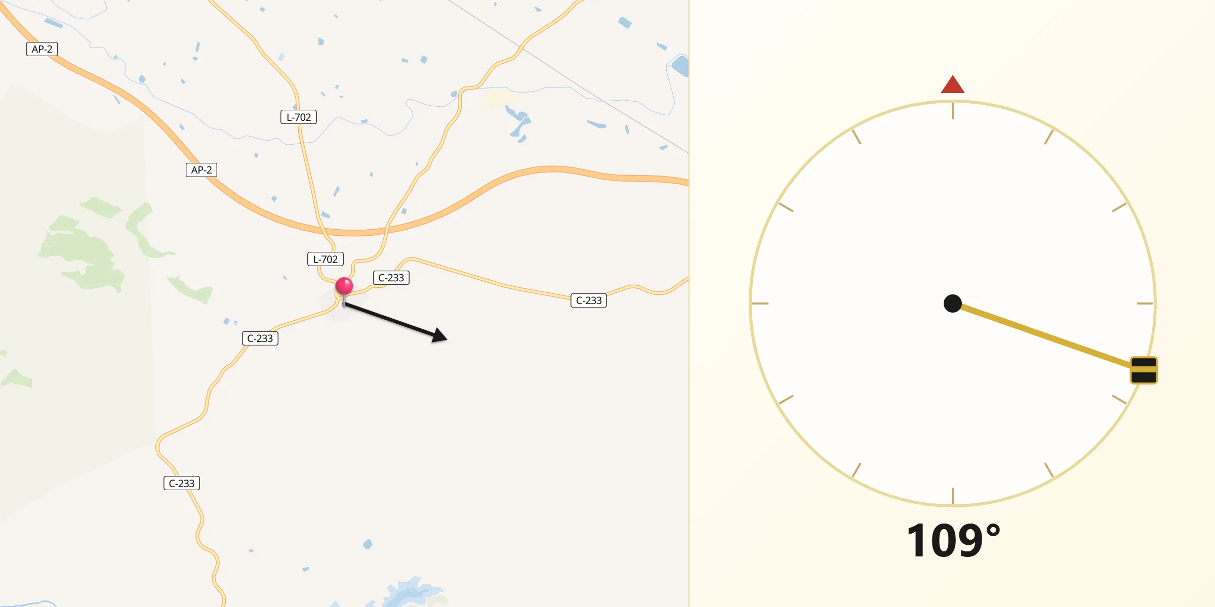 Dirección de la Qibla desde Castelldans
